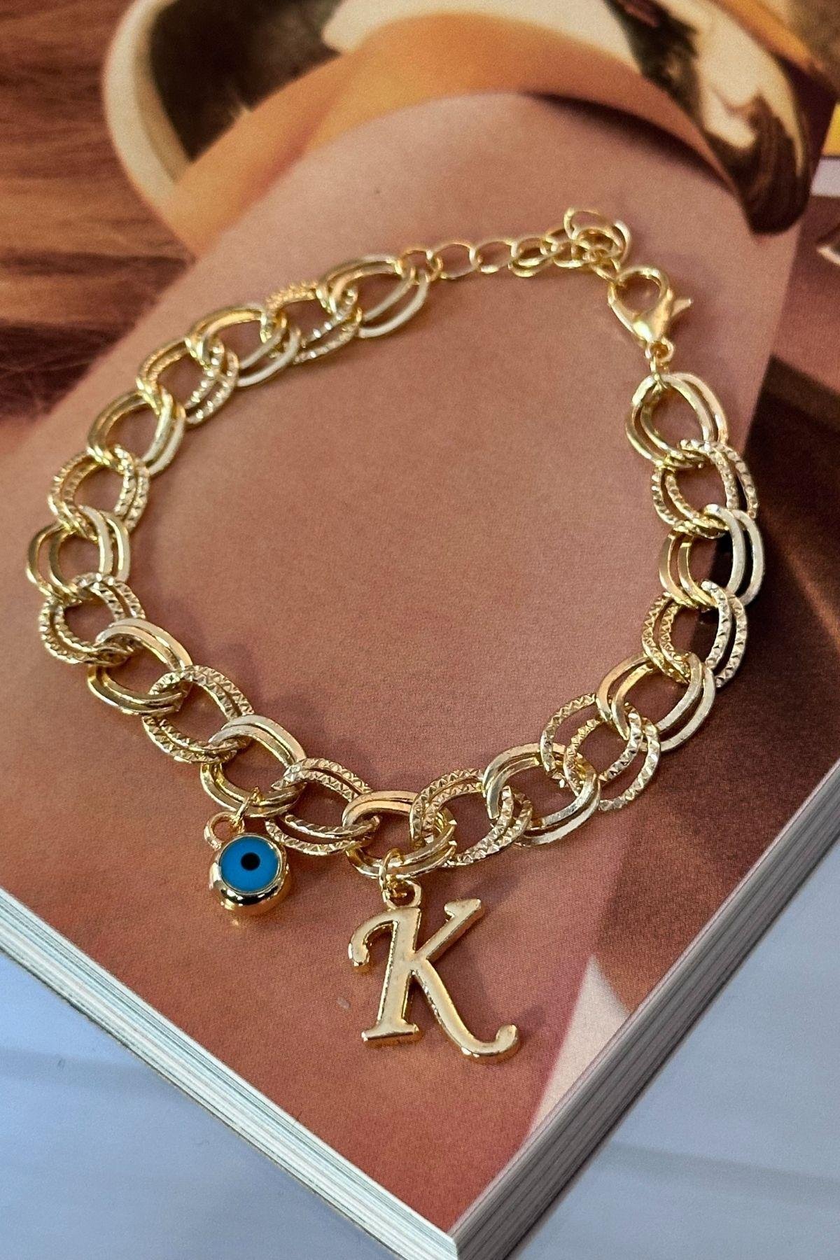 Kişiye Özel K Harfi Samanyolu Zincirli Bileklik