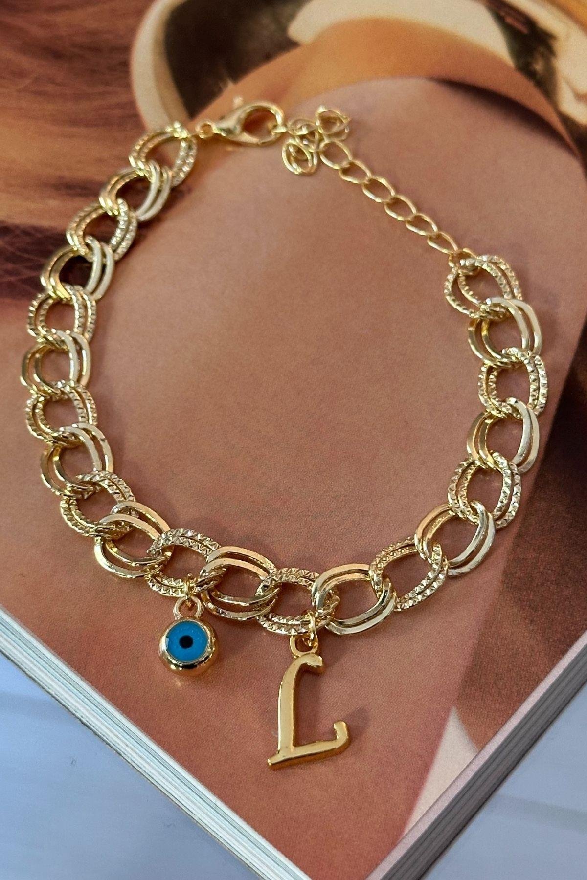 Kişiye Özel L Harfi Samanyolu Zincirli Bileklik