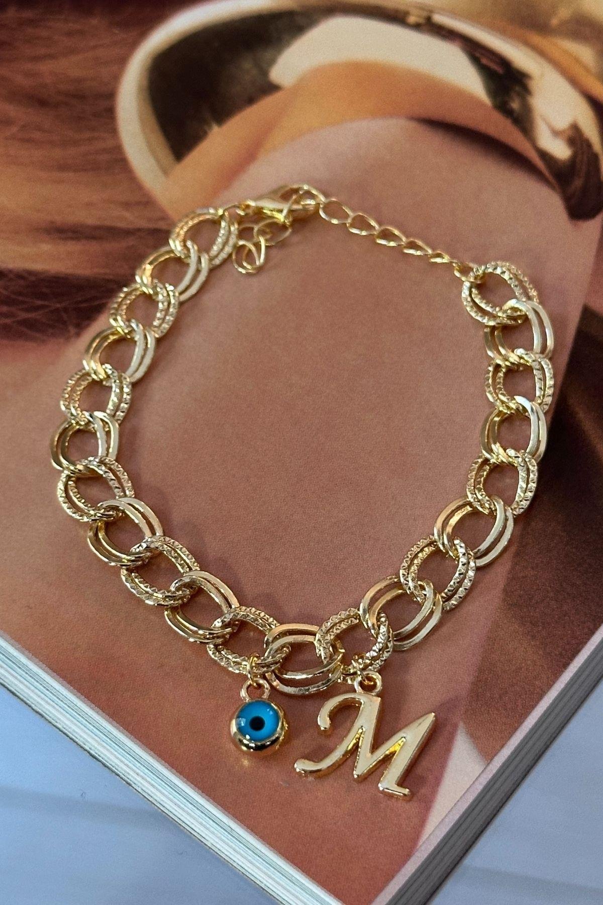 Kişiye Özel M Harfi Samanyolu Zincirli Bileklik