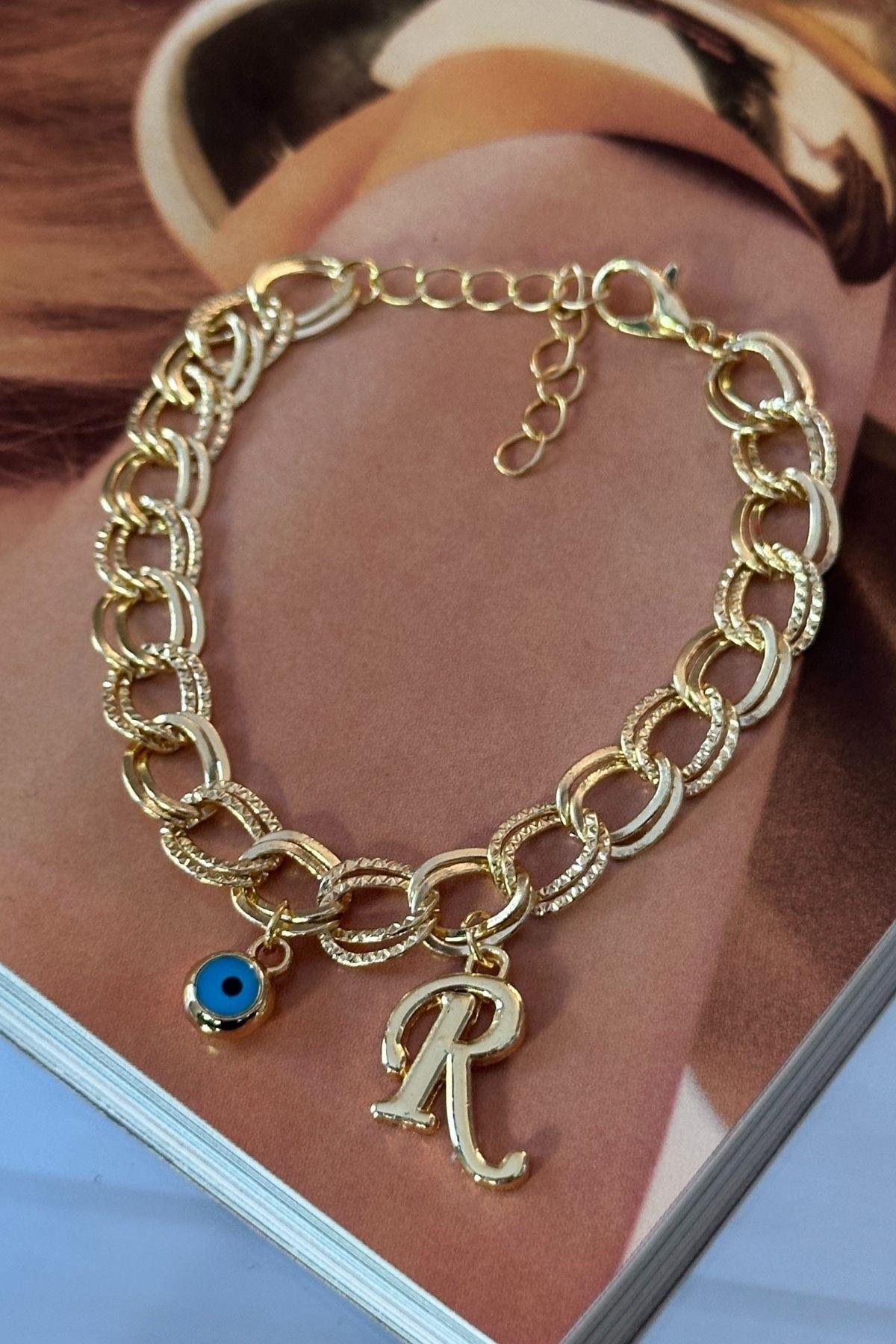 Kişiye Özel R Harfi Samanyolu Zincirli Bileklik