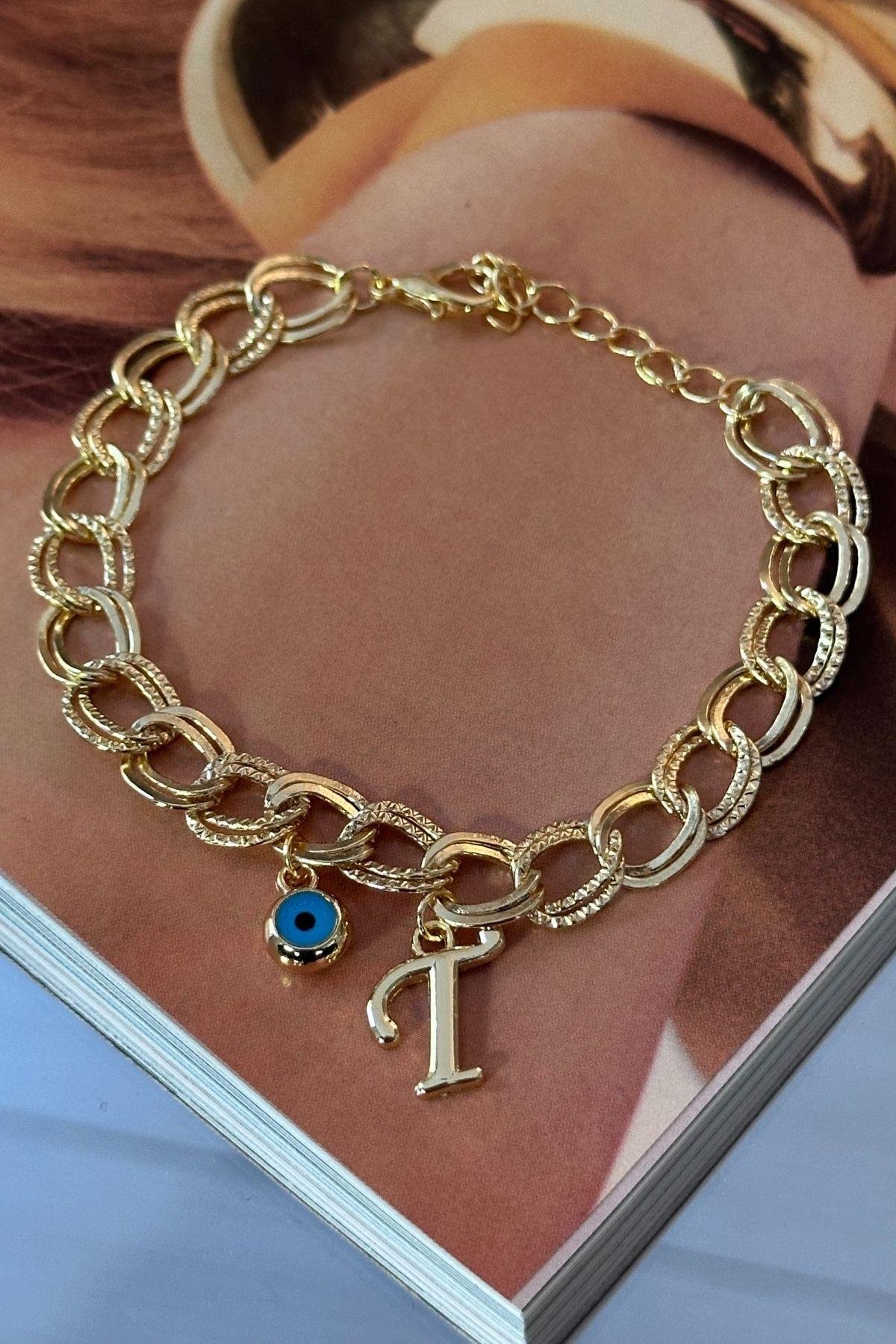 Kişiye Özel T Harfi Samanyolu Zincirli Bileklik