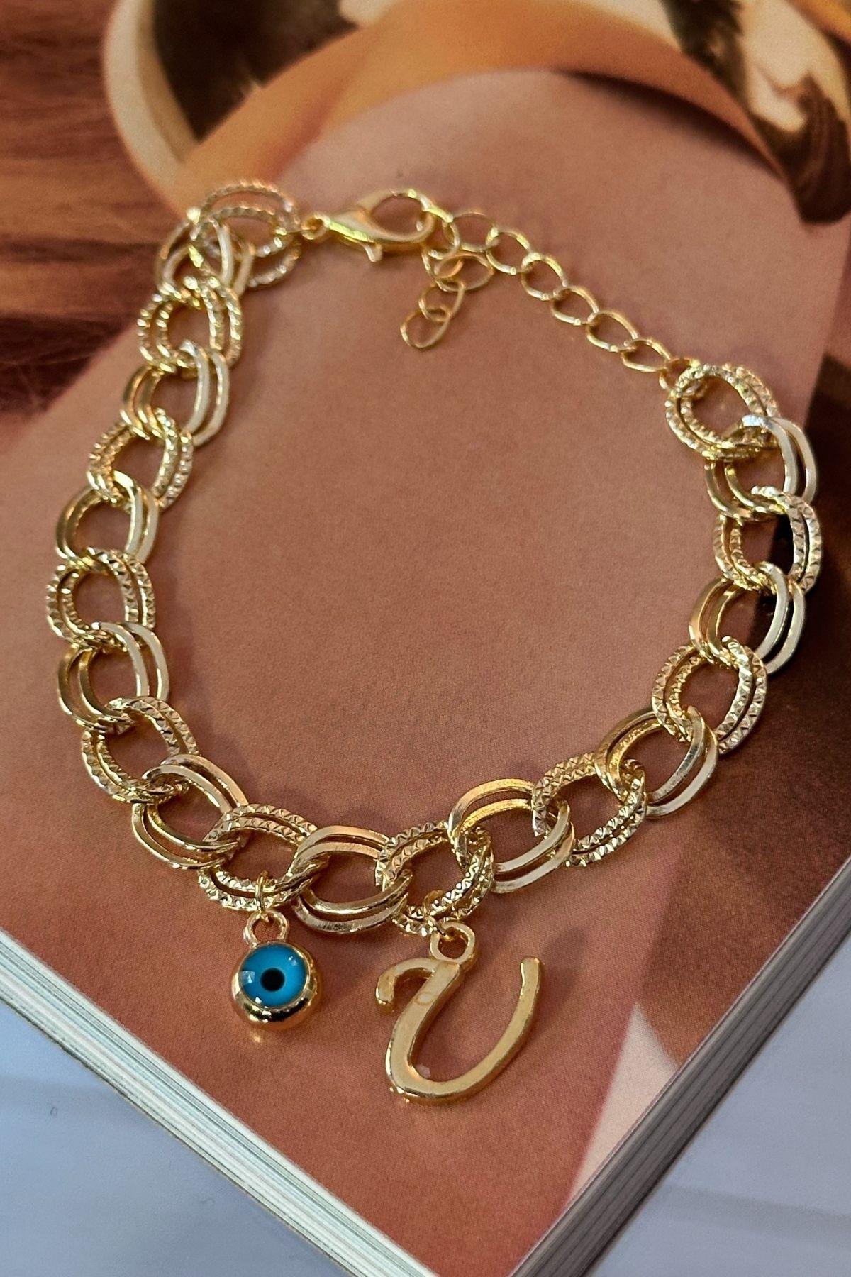 Kişiye Özel U Harfi Samanyolu Zincirli Bileklik