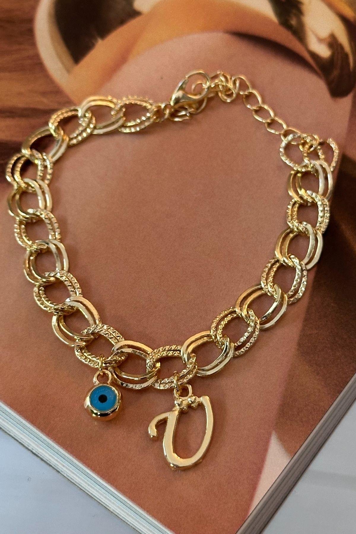 Kişiye Özel Ü Harfi Samanyolu Zincirli Bileklik