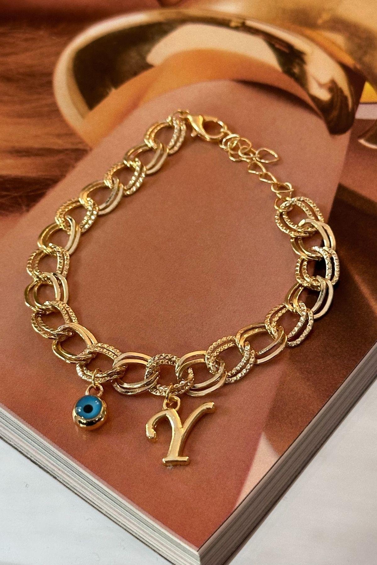 Kişiye Özel Y Harfi Samanyolu Zincirli Bileklik