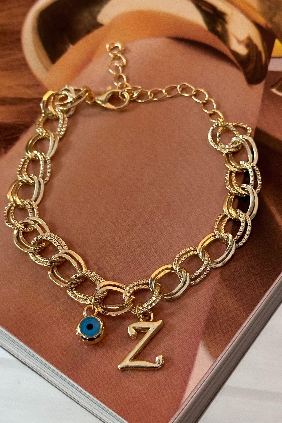 Kişiye Özel Z Harfi Samanyolu Zincirli Bileklik