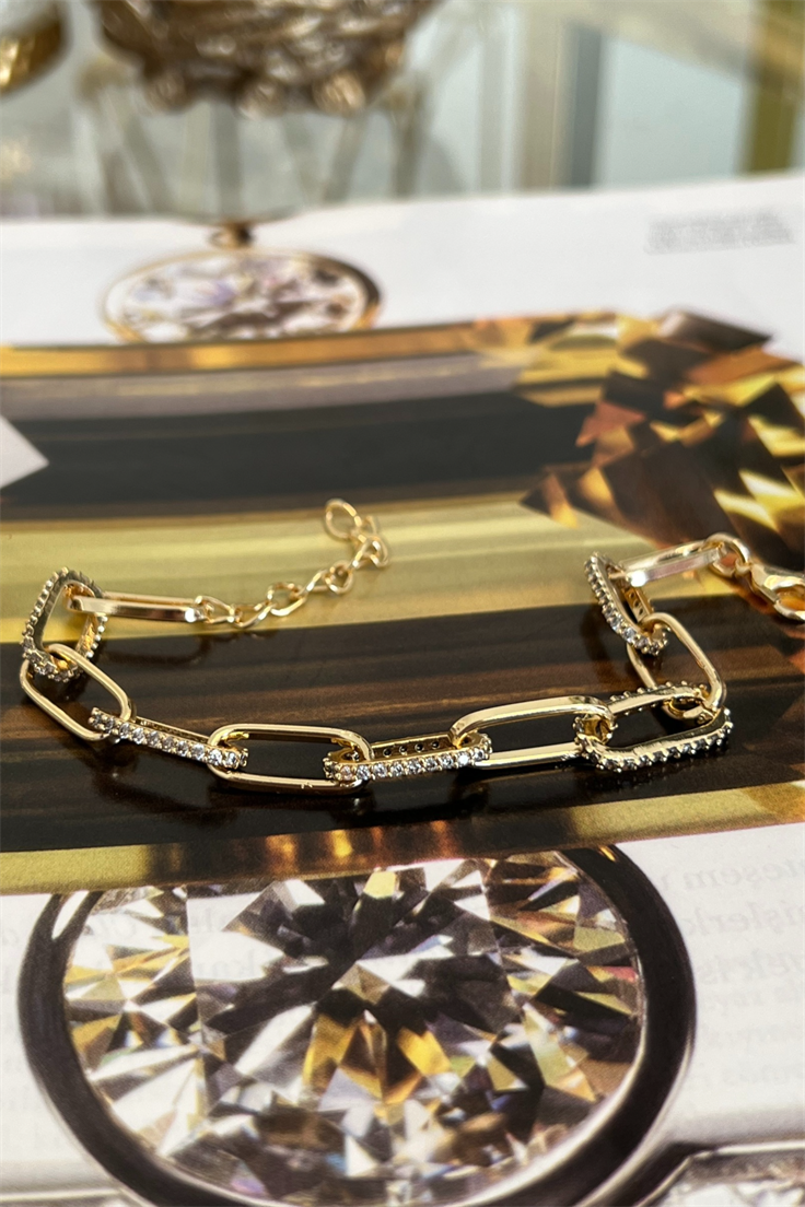 Kuyumcu Model Zirkon Taşlı Halat Bileklik Gold