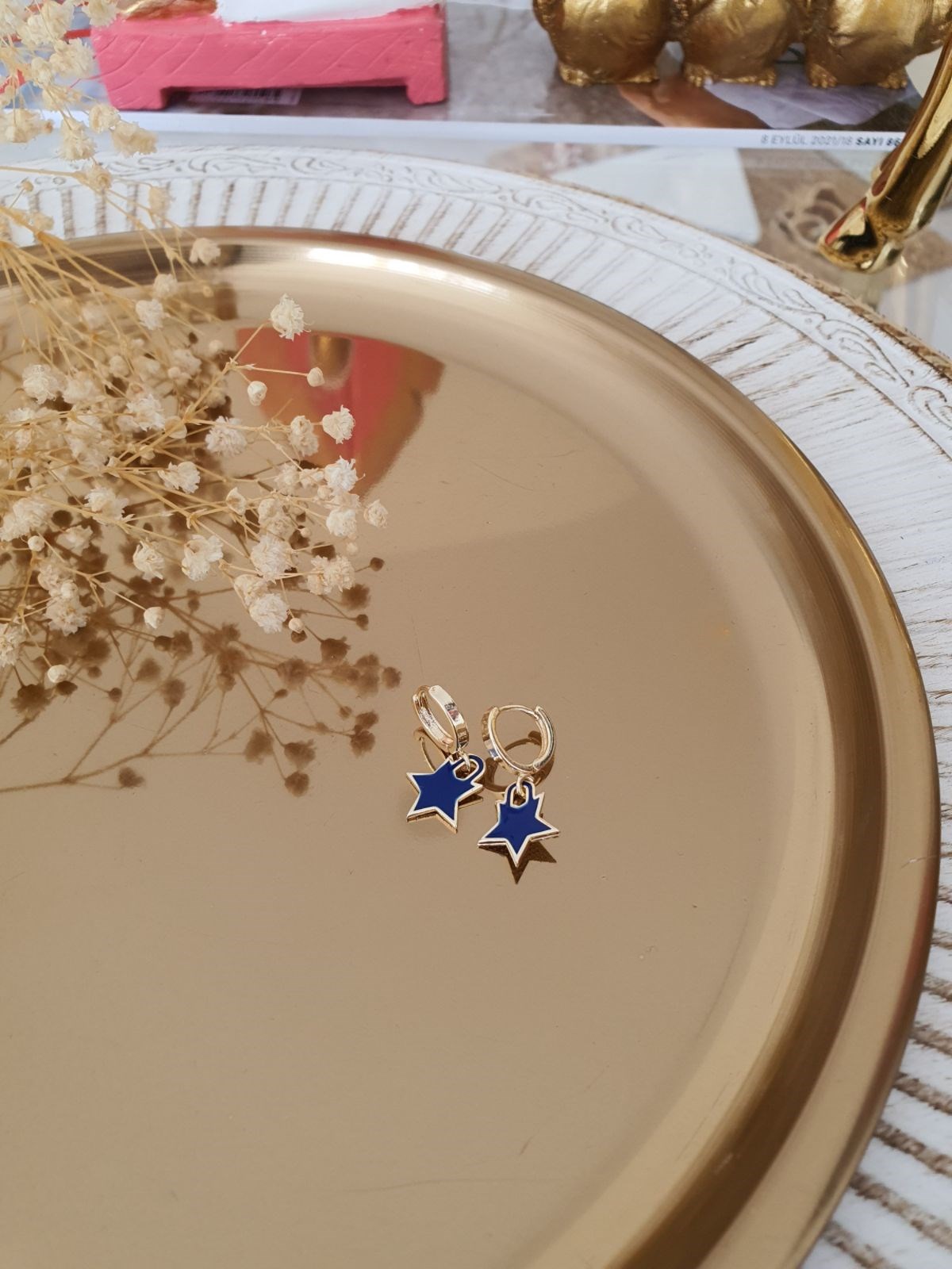 Lacivert Yıldız Küpe Gold