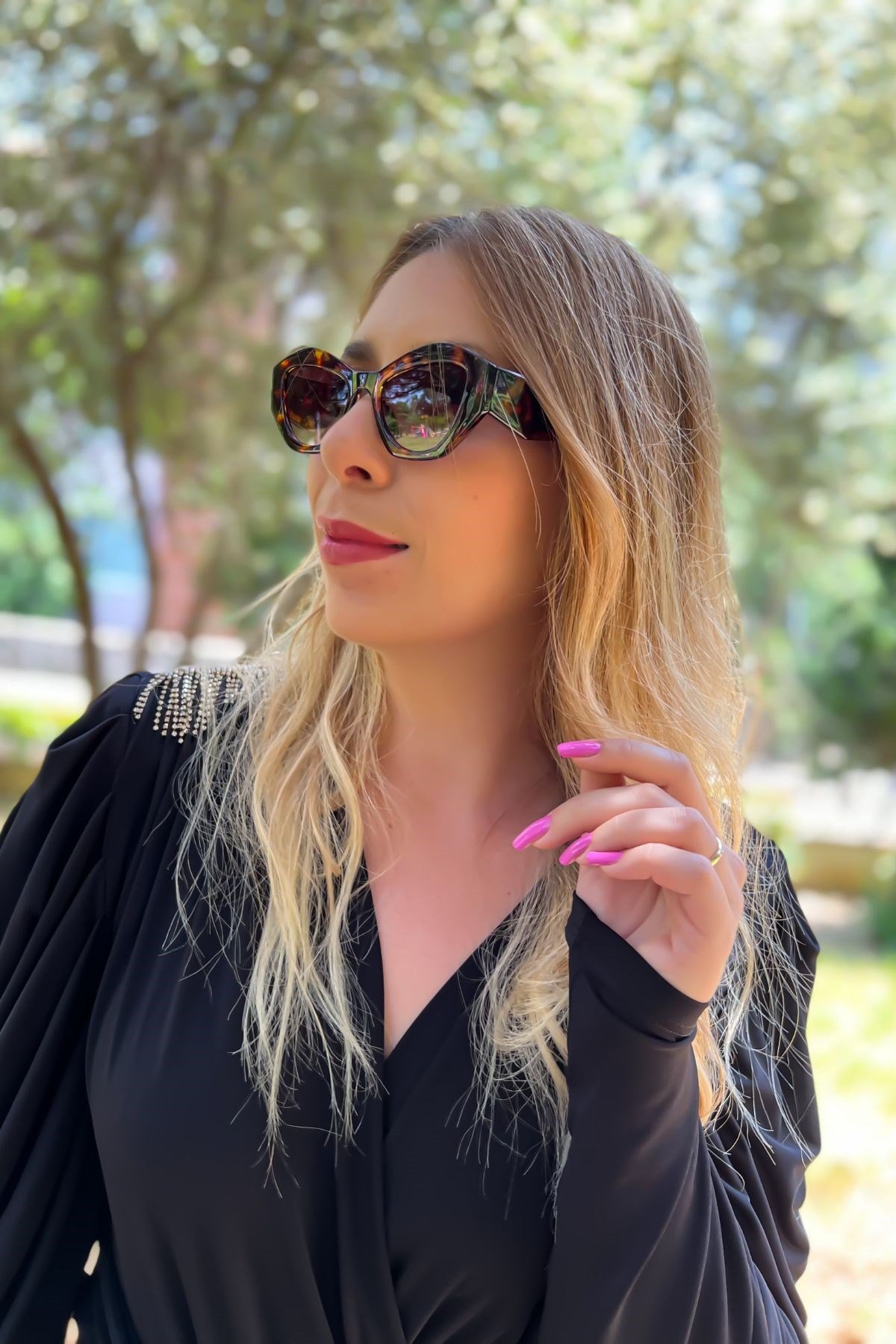 Leopar Desenli Cat Eyes Model Güneş Gözlüğü Kahverengi