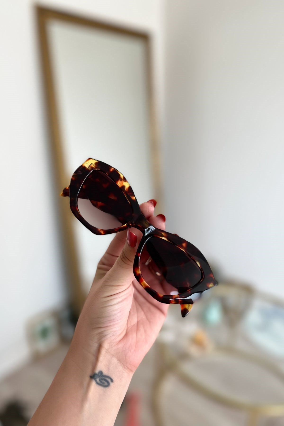 Leopar Desenli Cat Eyes Model Güneş Gözlüğü Kahverengi