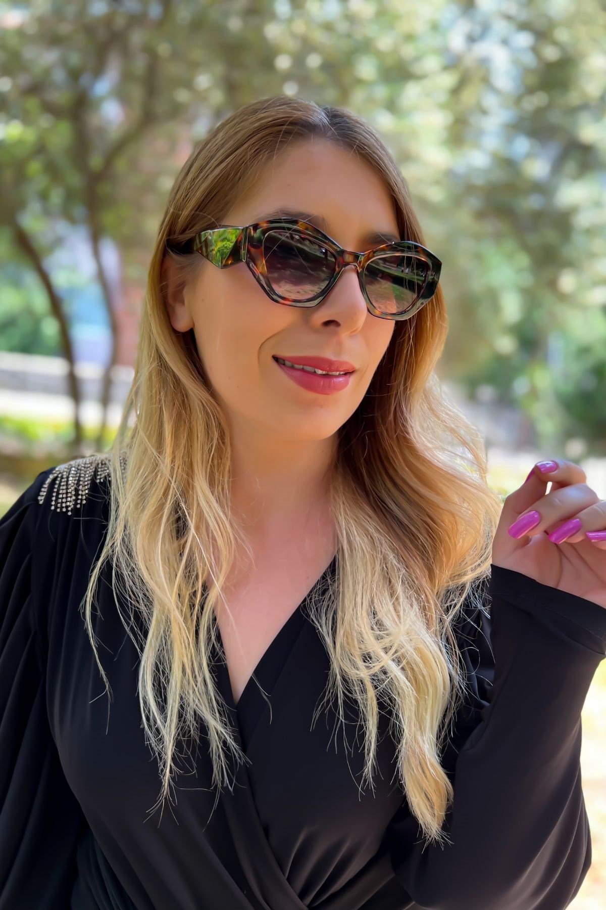 Leopar Desenli Cat Eyes Model Güneş Gözlüğü Kahverengi