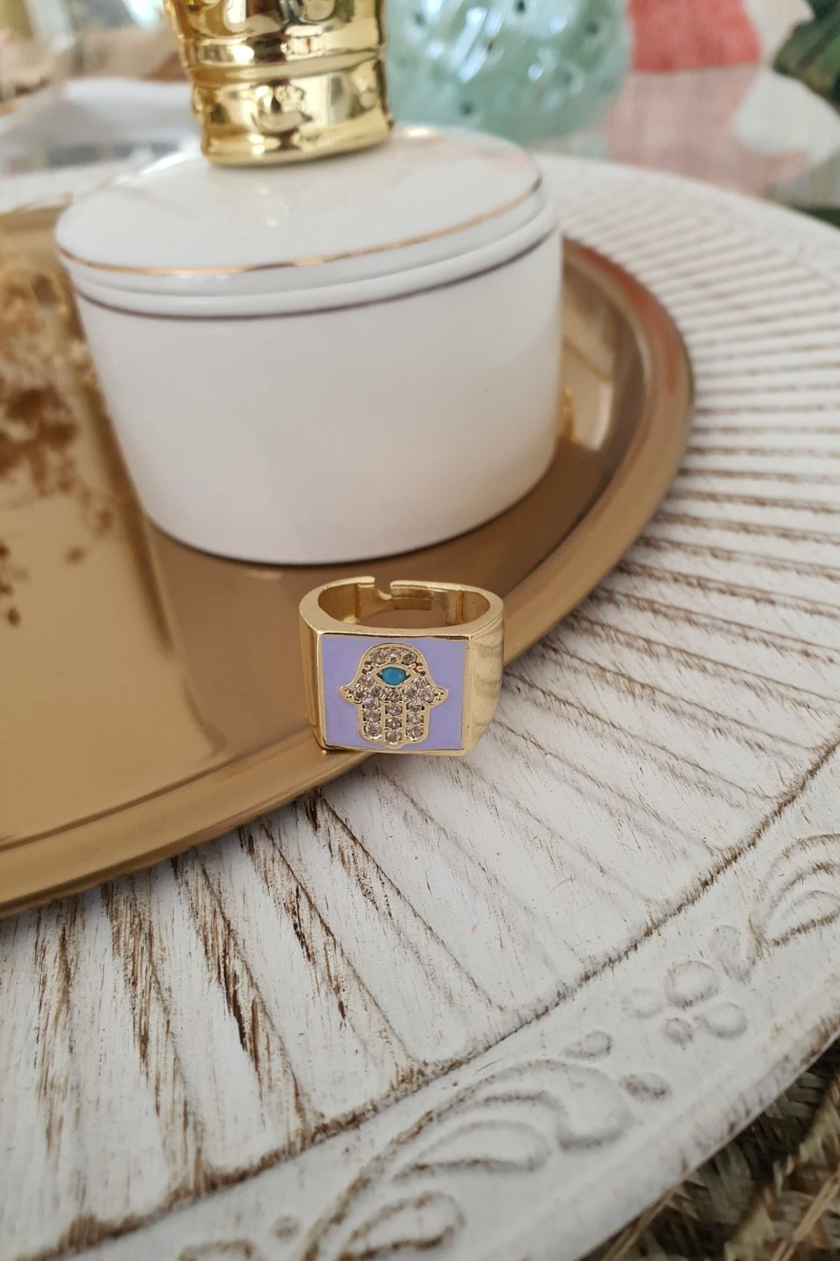 Lila Renk Fatma Ana Eli Model Yüzük Gold
