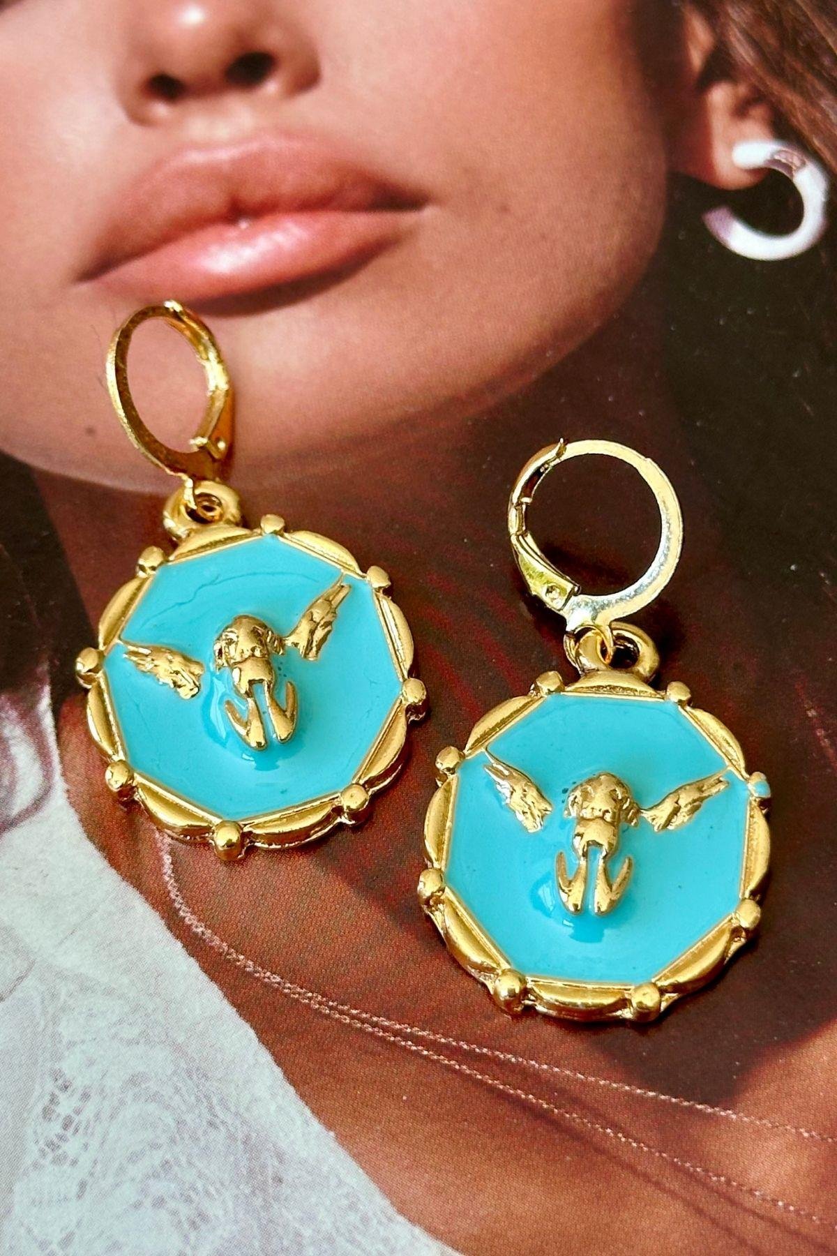 Mavi Mineli Melek Küpe