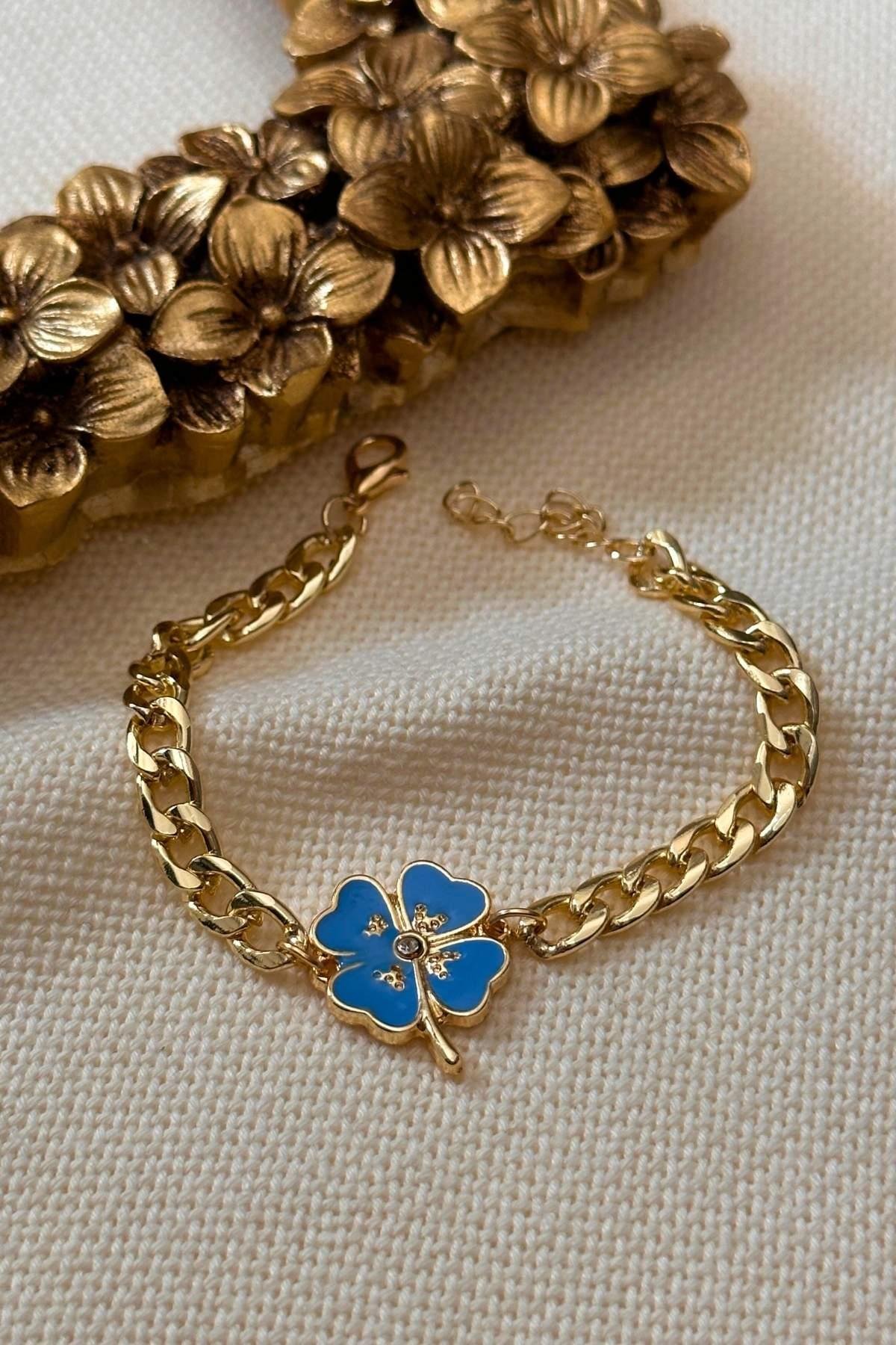 Mavi Mineli Yonca Bileklik