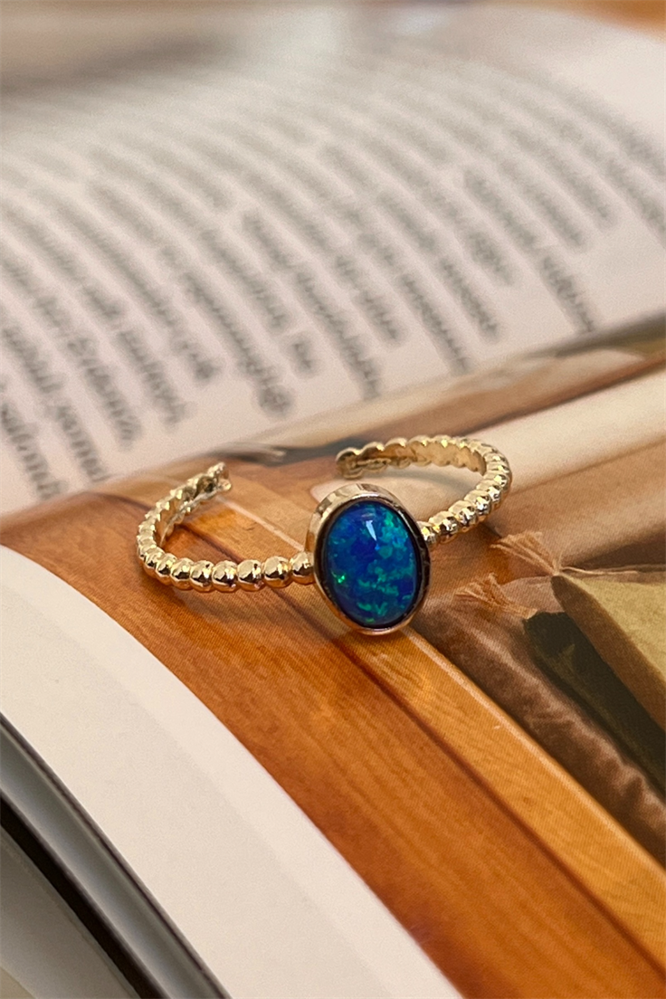 Mavi Opal Taşlı Daire Yüzük Gold