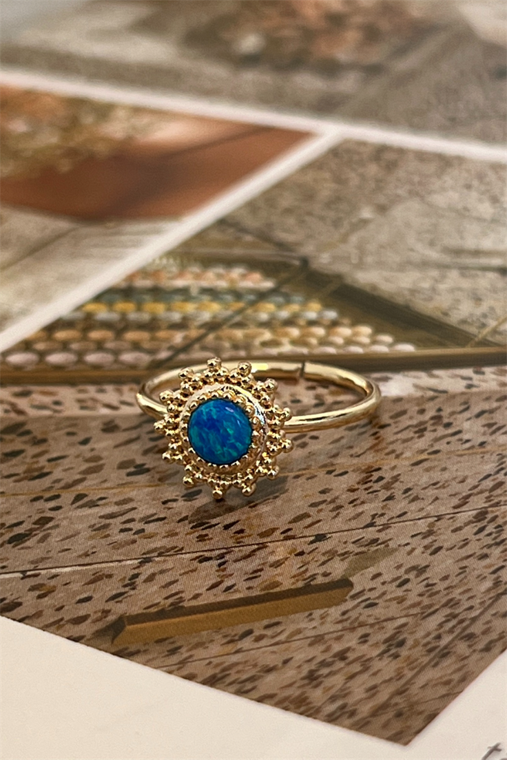 Mavi Opal Taşlı Güneş Yüzük Gold