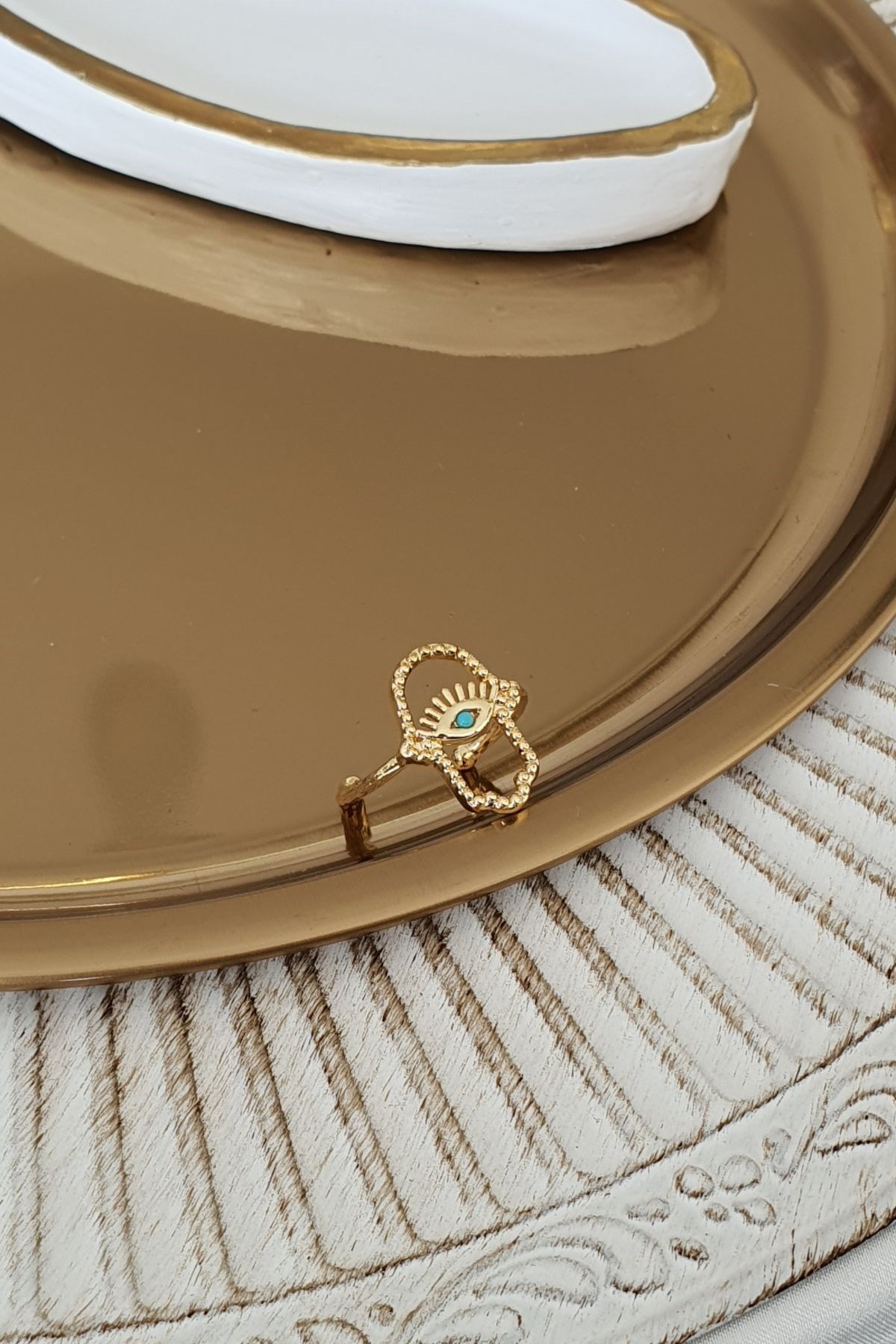 Mavi Taşlı Fatma Ana Model Yüzük Gold