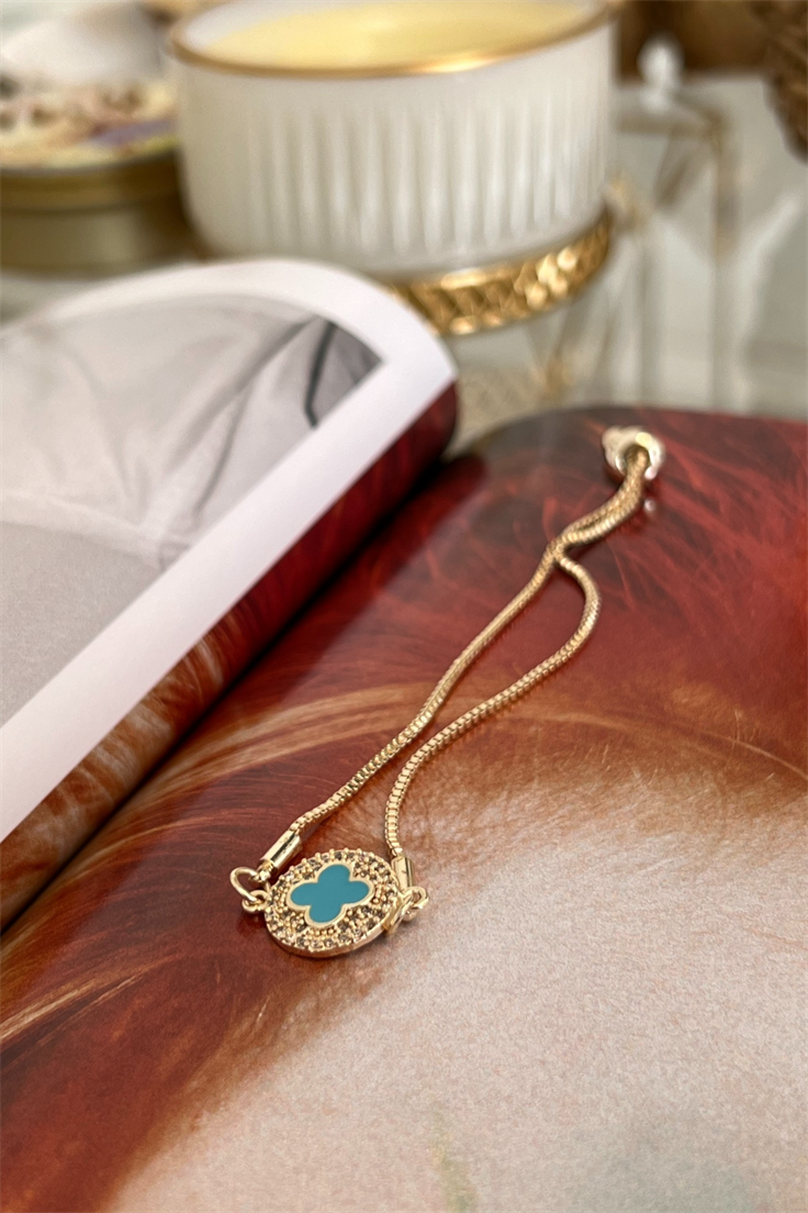 Mavi Yonca Model Asansör Ayarlı Bileklik Gold