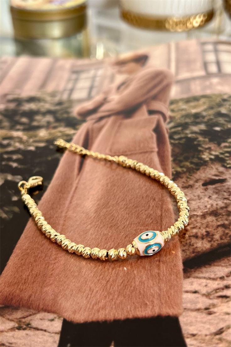 Mineli Nazar Detaylı Dorika Model Bileklik Gold