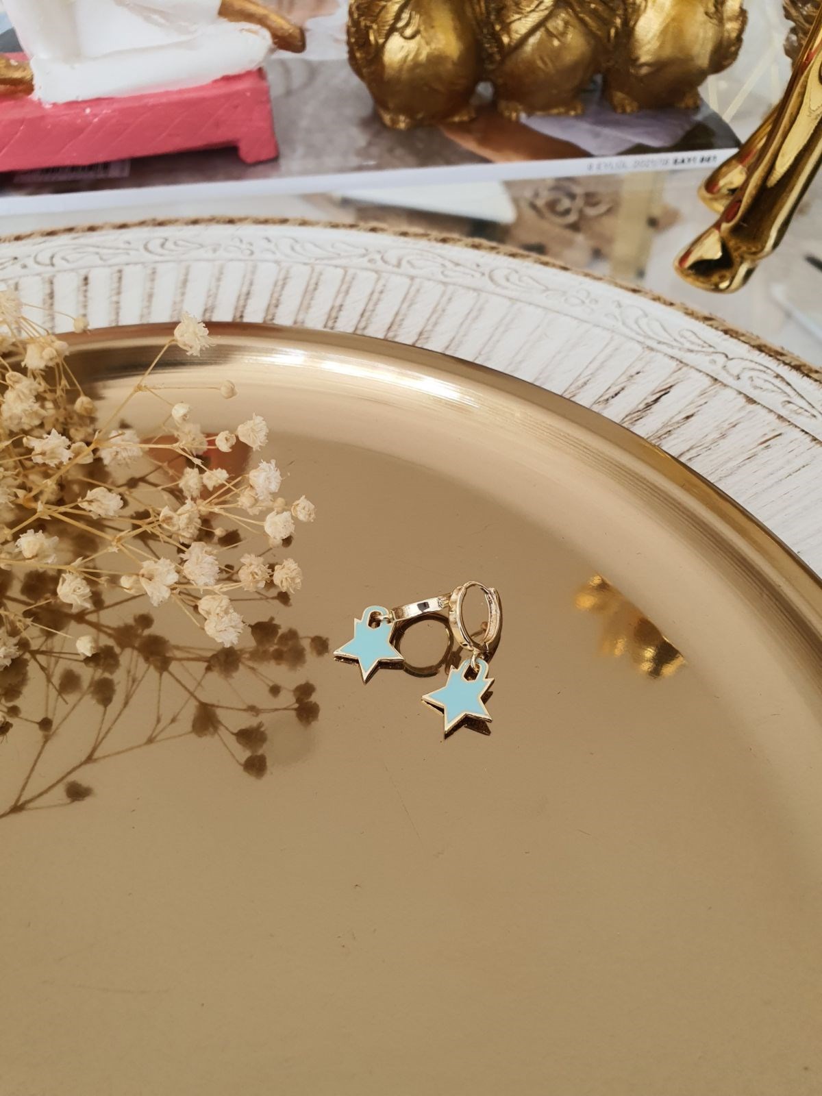 Mineli Yıldız Küpe Gold