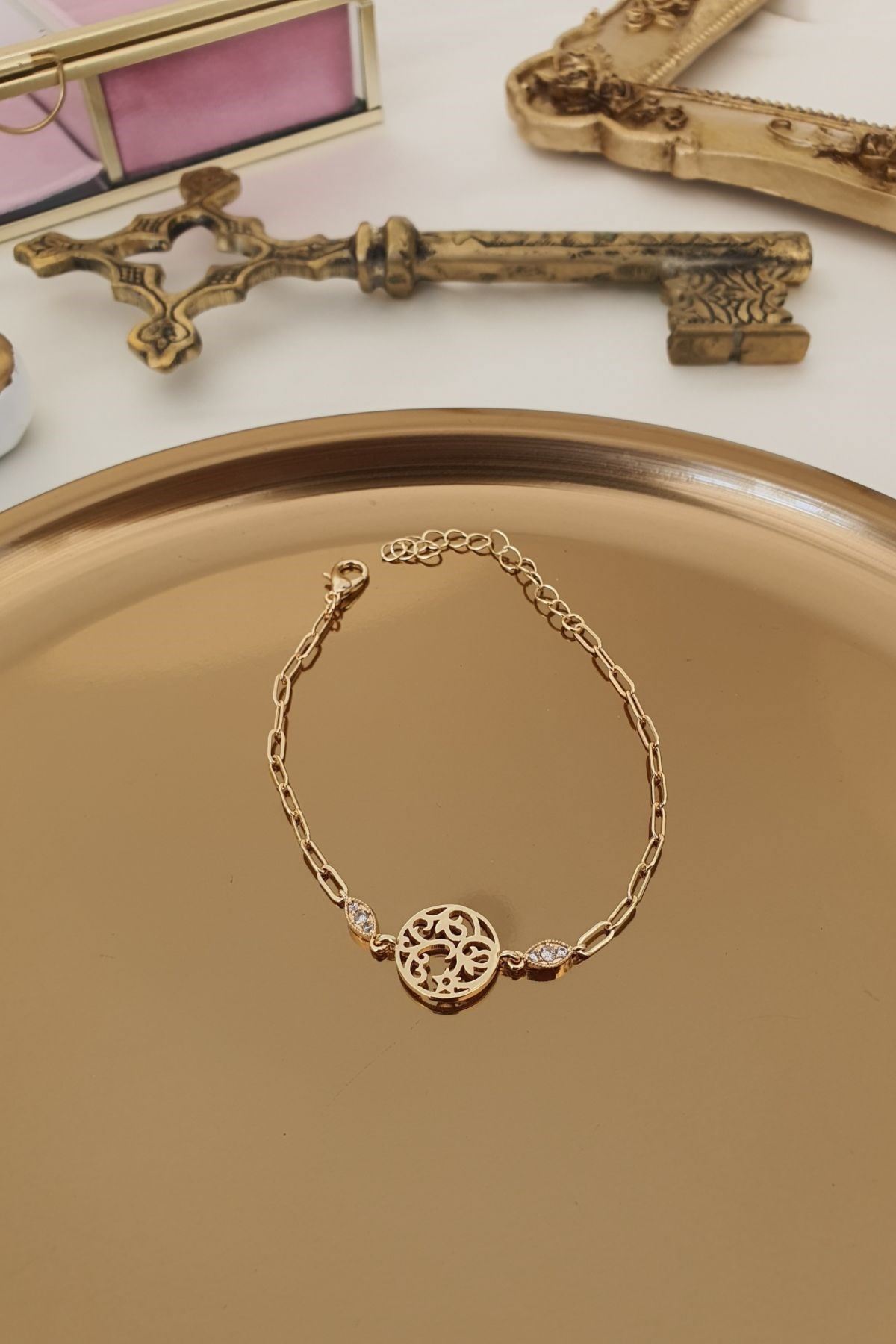 Minik Hayat Ağacı Model Zincir Bileklik Gold
