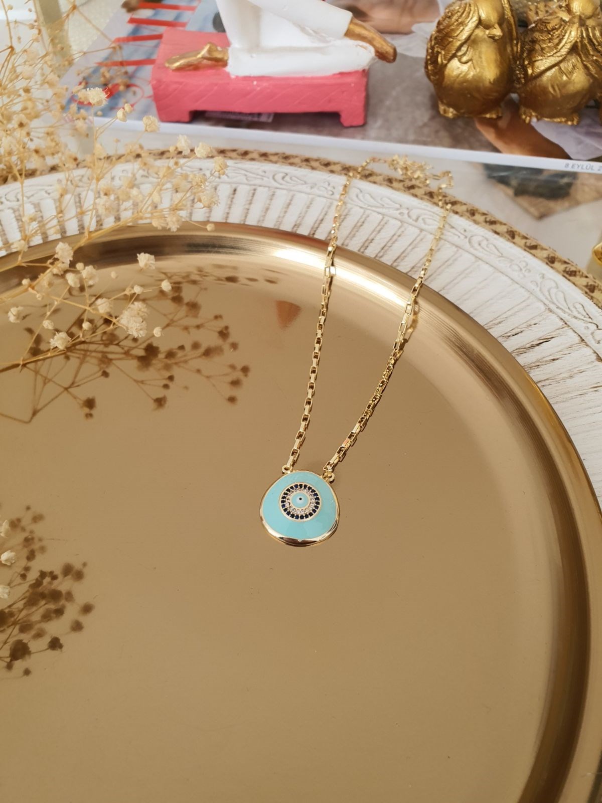 Mint Yeşili Nazar Kolye Gold