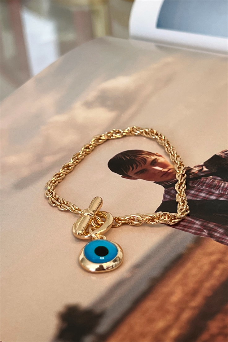 Nazar Sallantılı Burgu Model Önden Kilitlik Bileklik Gold