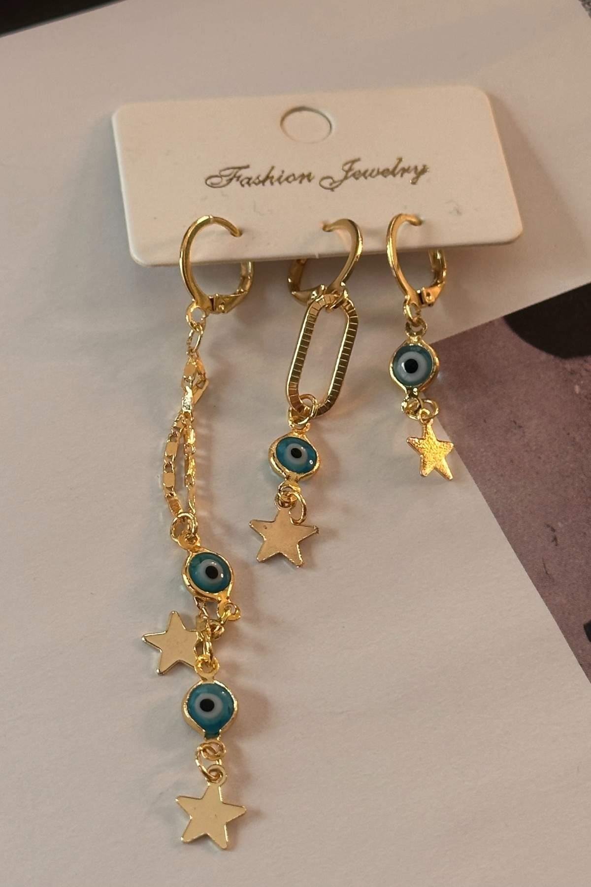 Nazarlı ve Yıldız Set Küpe