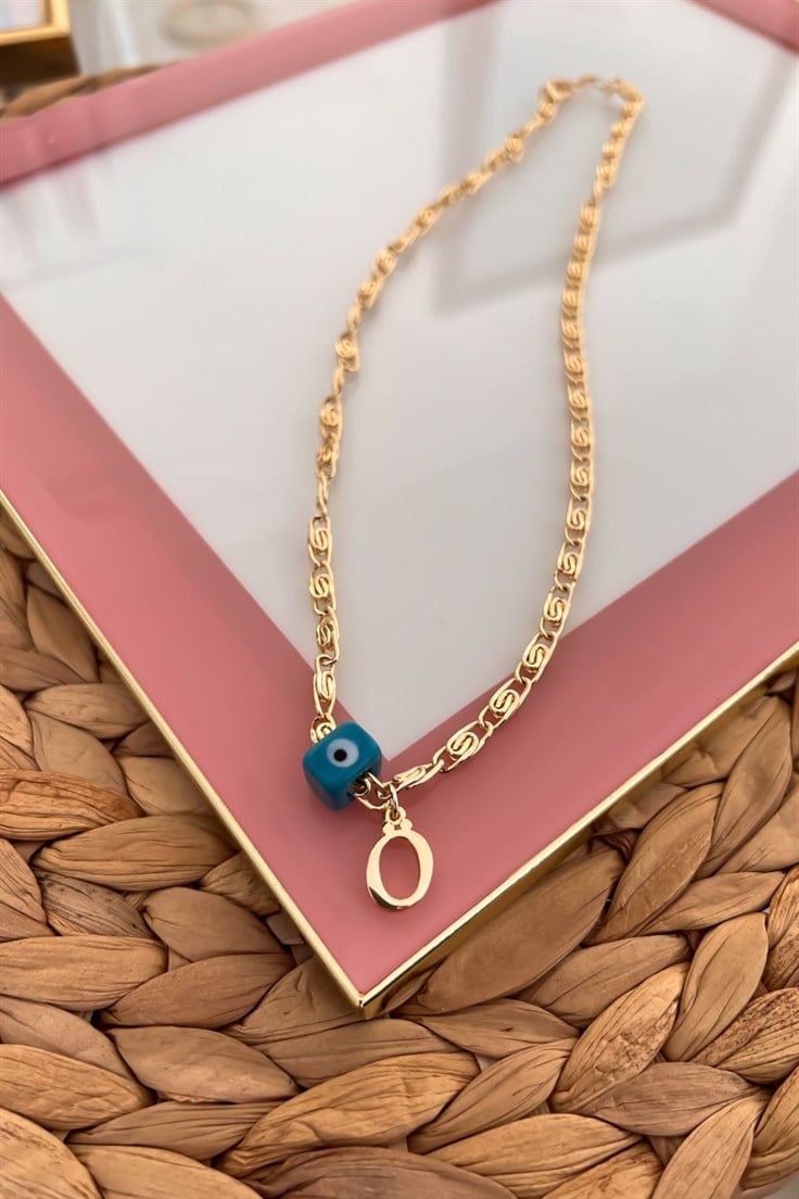 Nostalji Boncuklu Ö Harfli Ezme Zincirli Kolye Gold