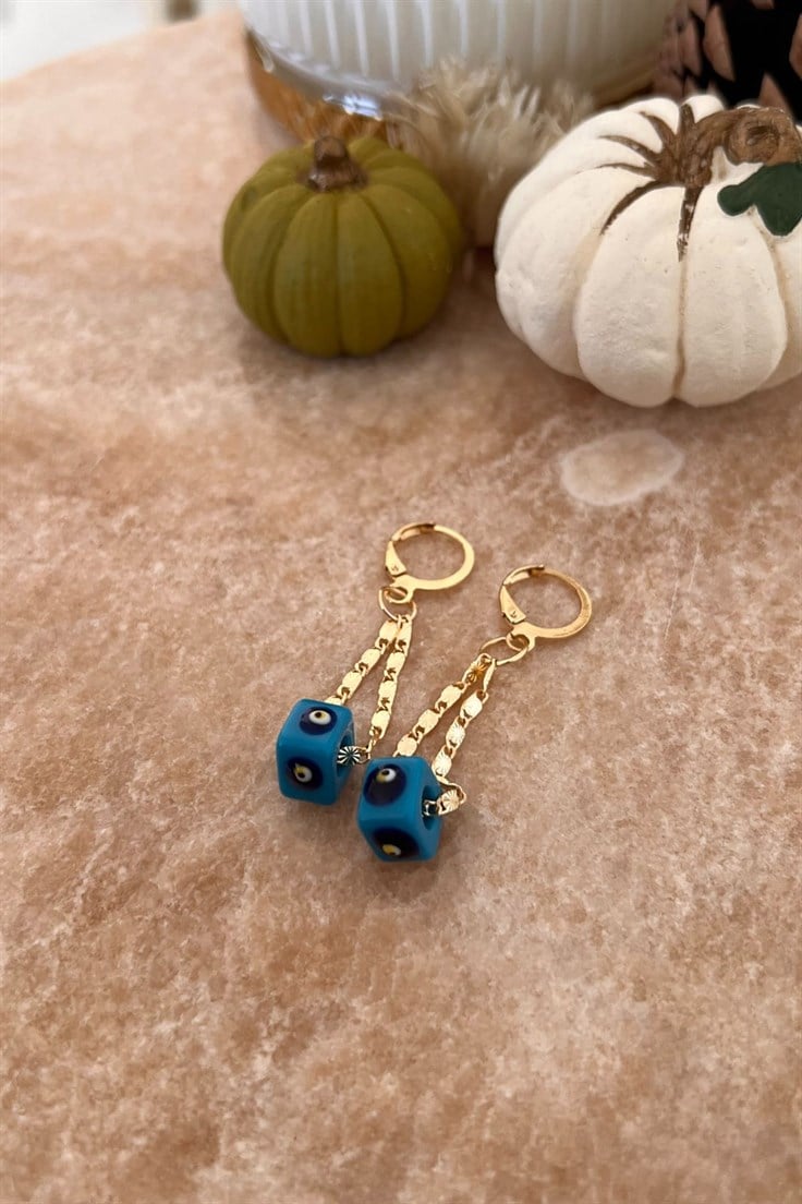 Nostalji Boncuklu Zincir Detaylı Küpe Gold