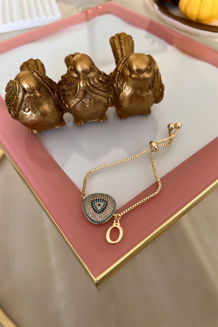 Ö Harfli Vip Nazar Model Asansör Ayarlı Bileklik Gold