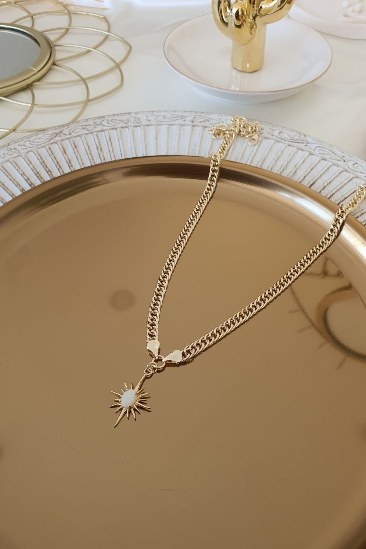Opal Taşlı Kutup Model Kolye Gold