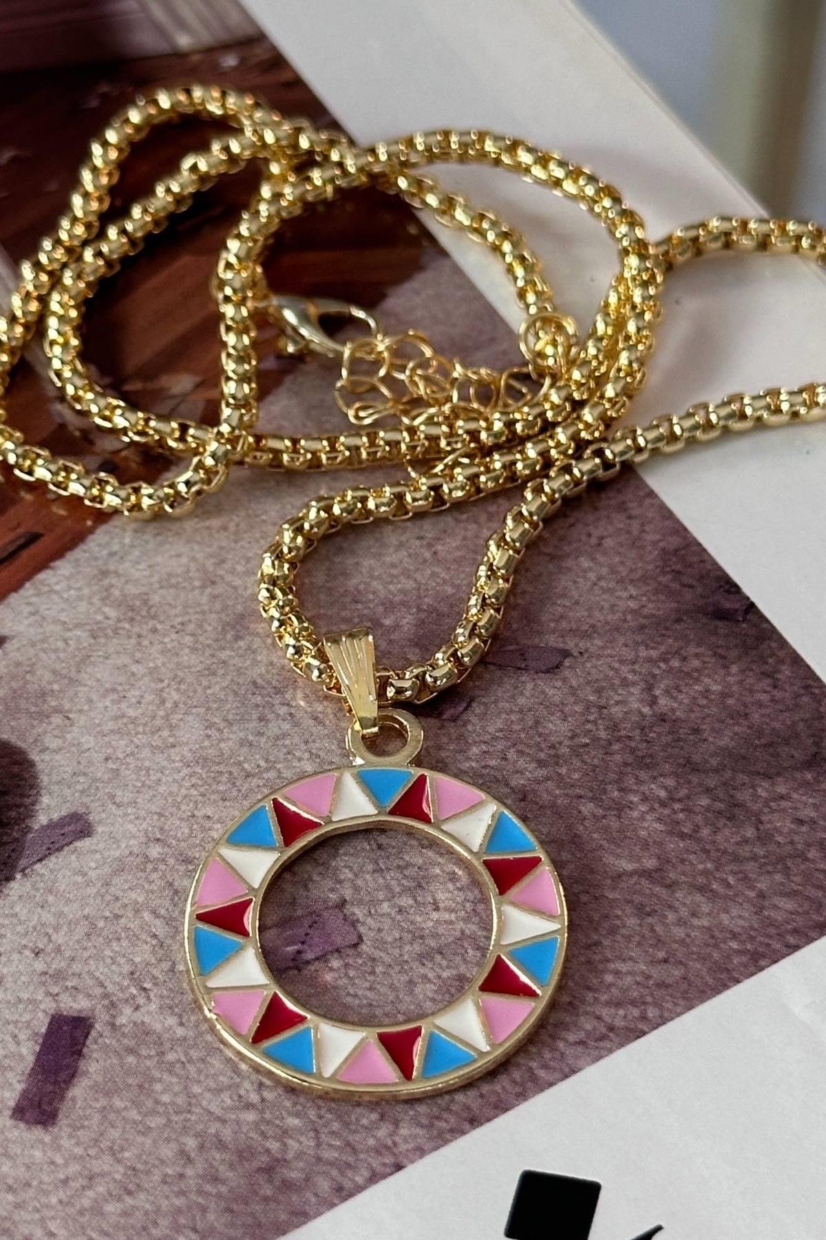 Pembe Renk Geçişli Daire Kolye