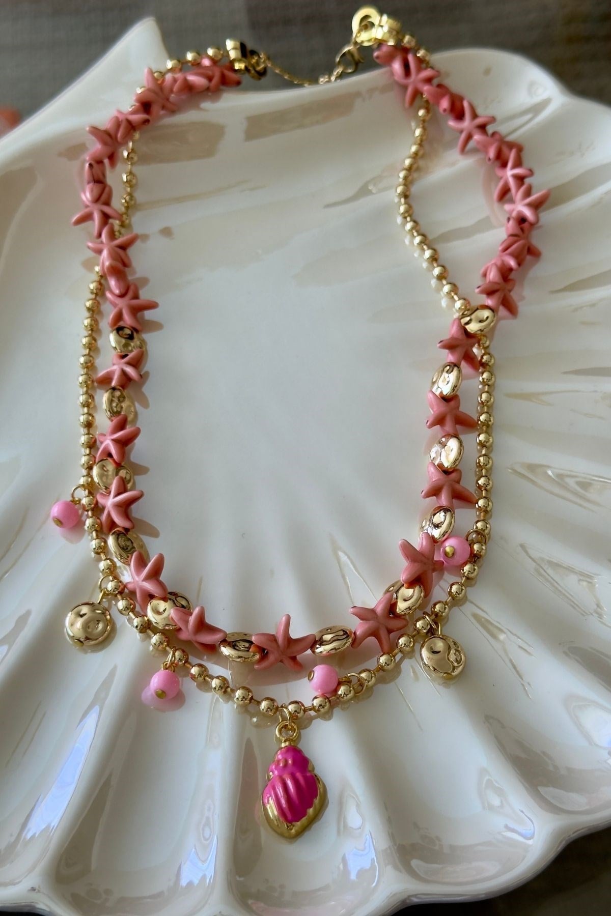 Pembe Renkli 2li Yaz Kolyesi