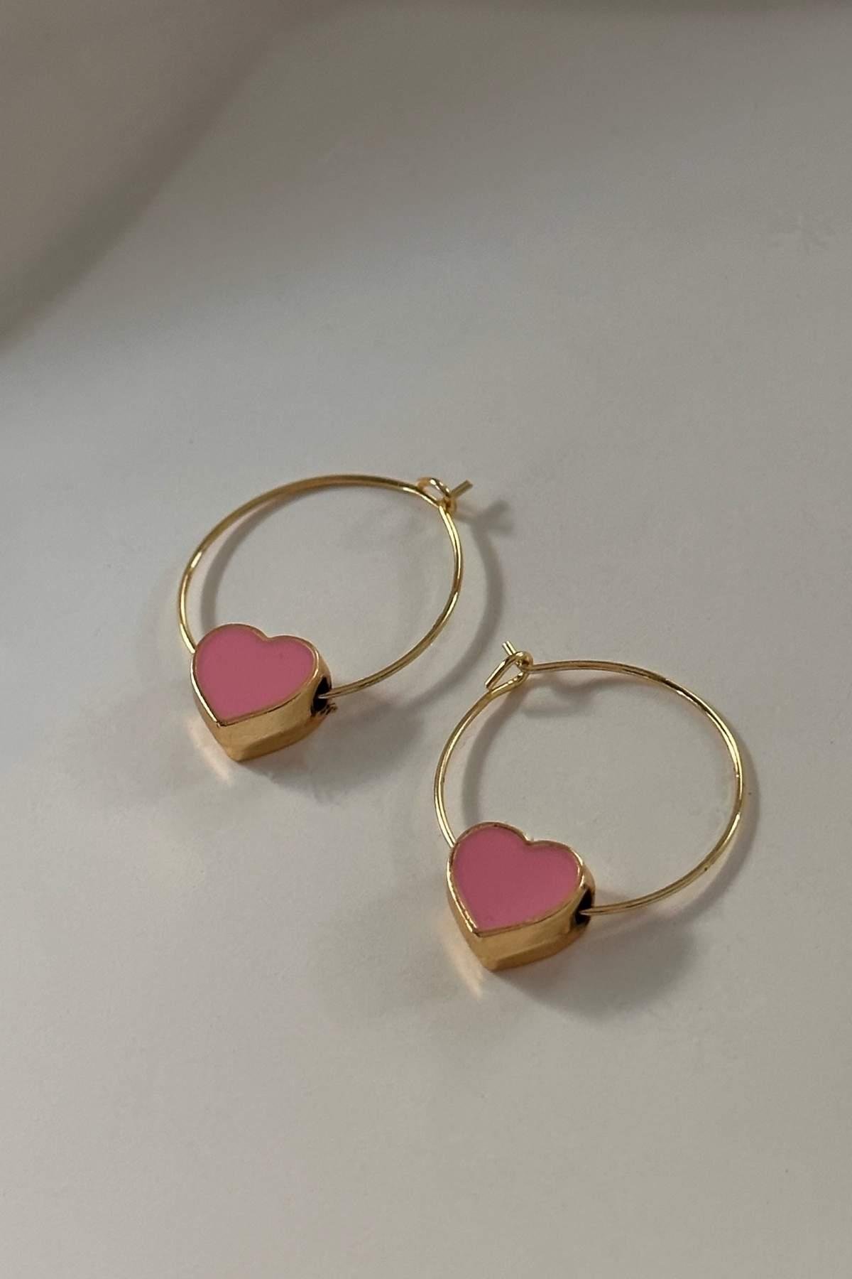 Pembe Renkli Kalp Küpe