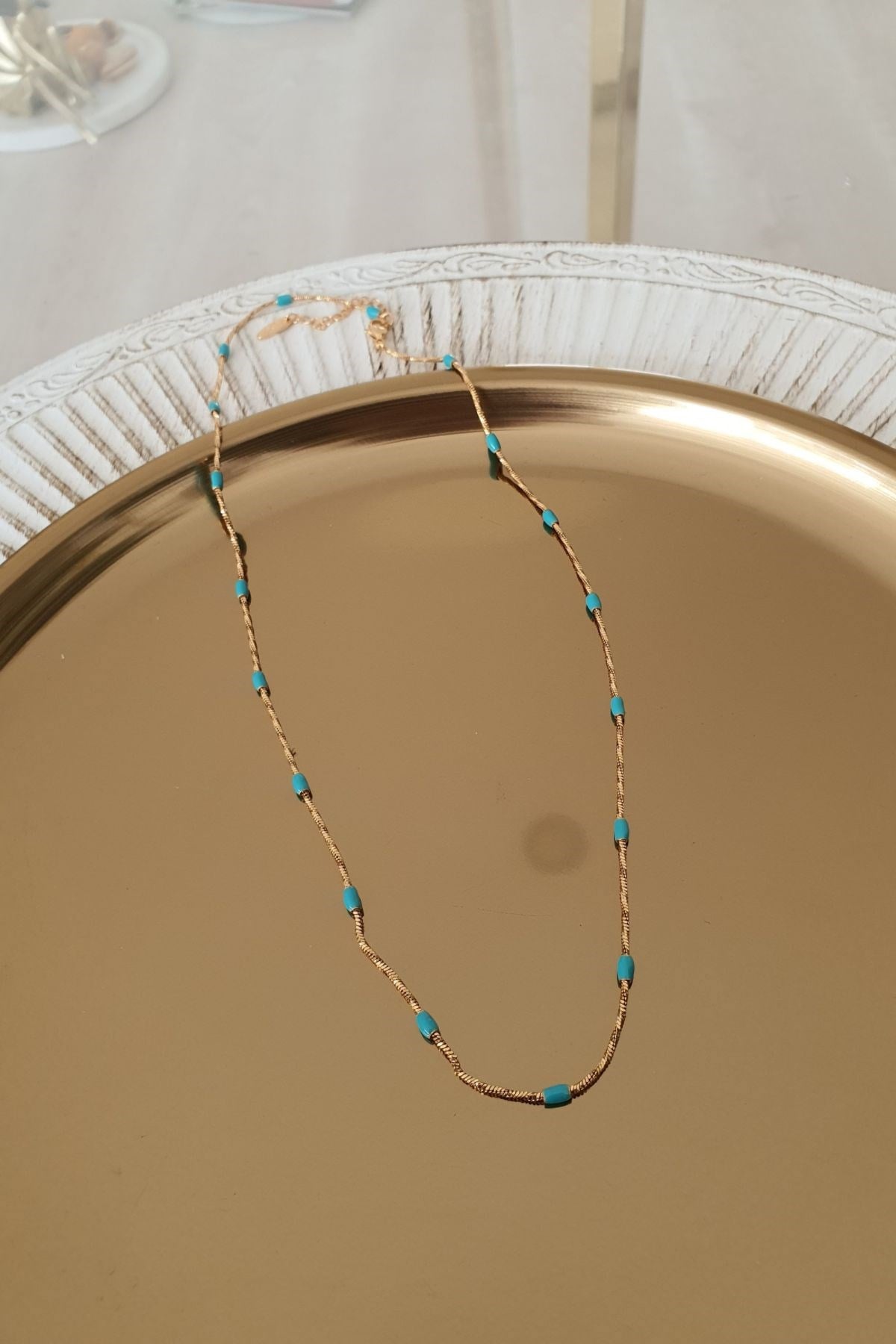 Petrol Mavisi Oval Kuyumcu Model Kolye Gold