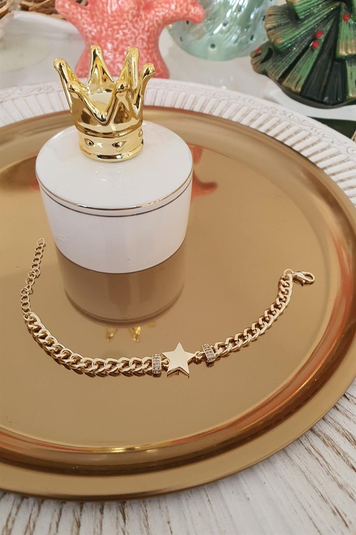 Plaka Yıldız Model Zirkon Taş Detaylı Zincir Bileklik