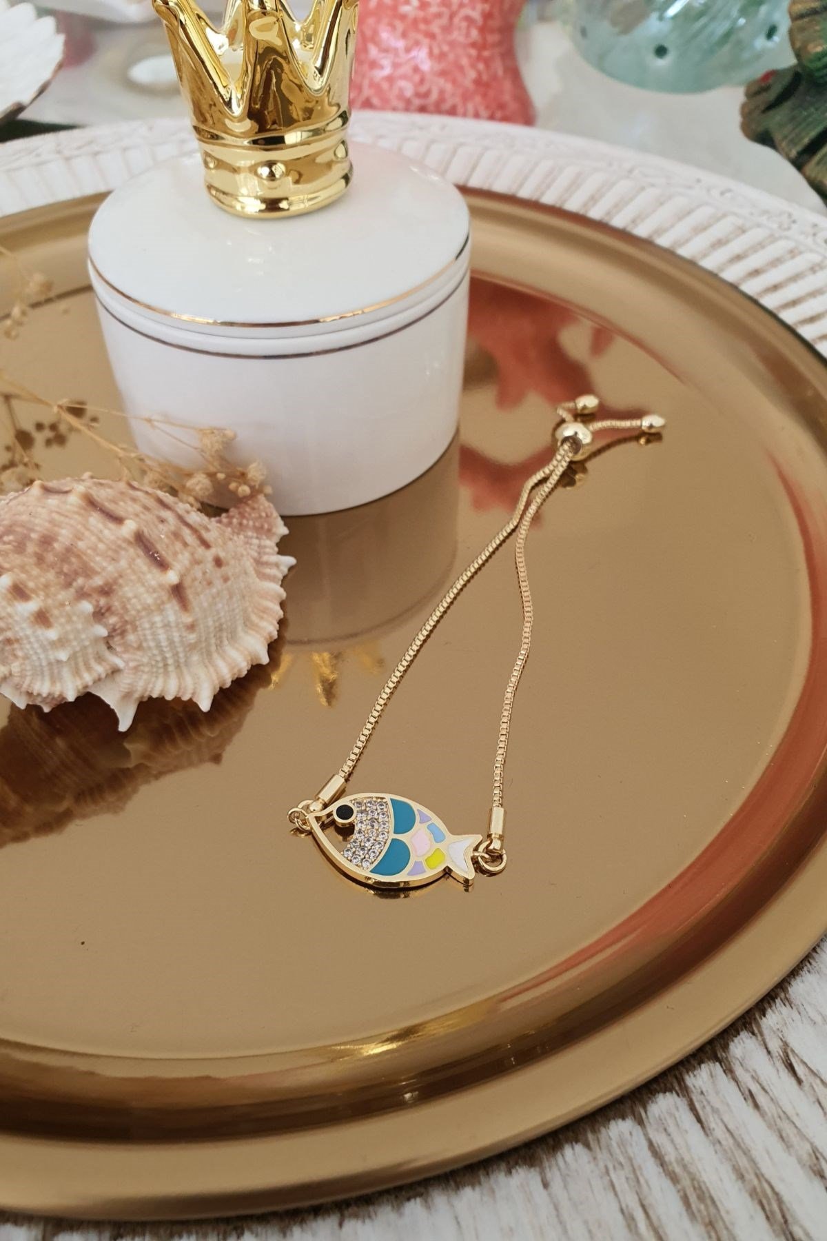 Renkli Balık Model Asansör Ayarlı Bileklik Gold