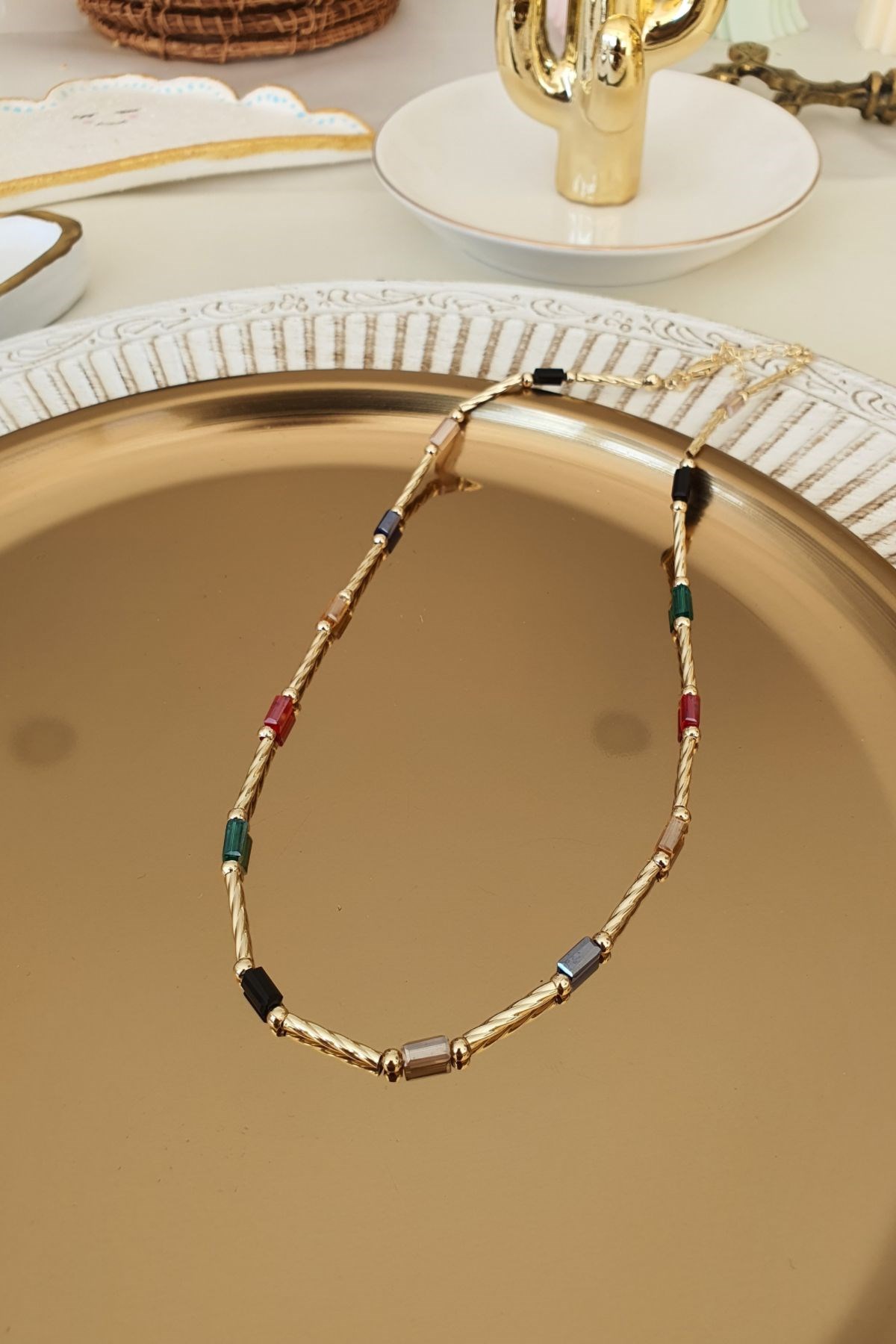 Renkli Çubuk Model Kolye Gold