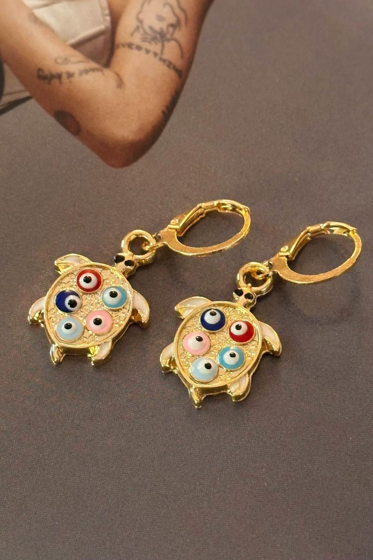 Renkli Mineli Kaplumbağa Model Küpe