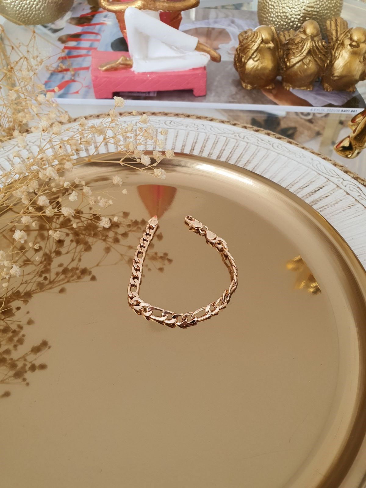 Rosegold Nostlaji Zincir Bileklik Gold