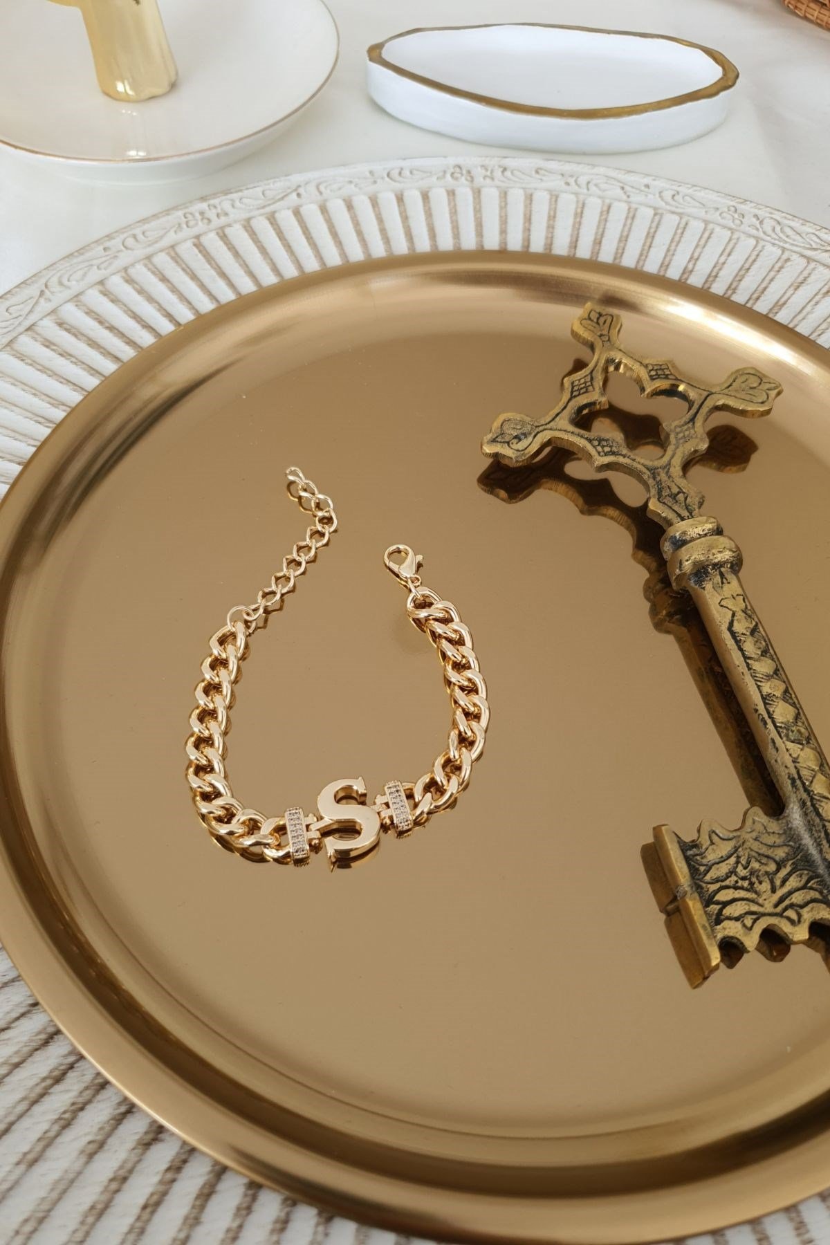 S Harfli Zincir Bileklik Gold