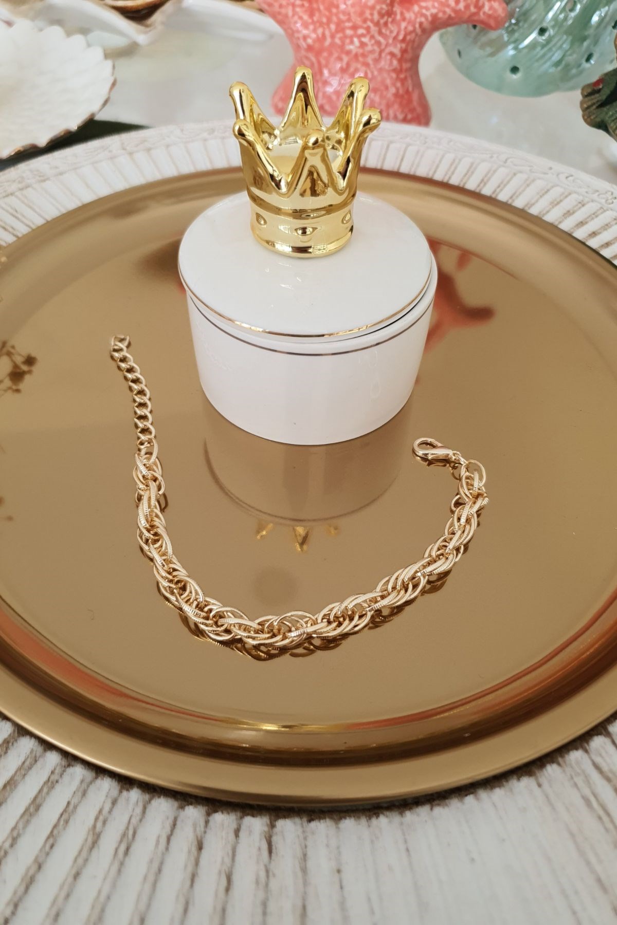 Sarmal Model Örgü Zincir Bileklik Gold