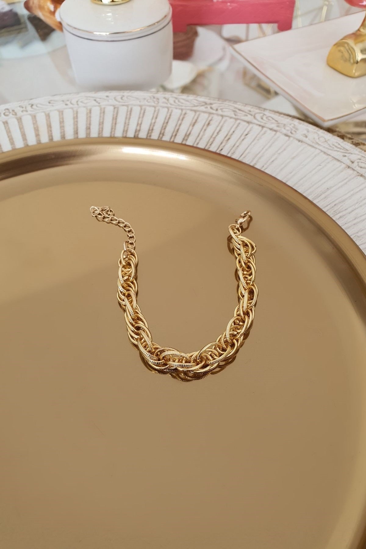 Sarmal Model Zincir Bileklik Gold
