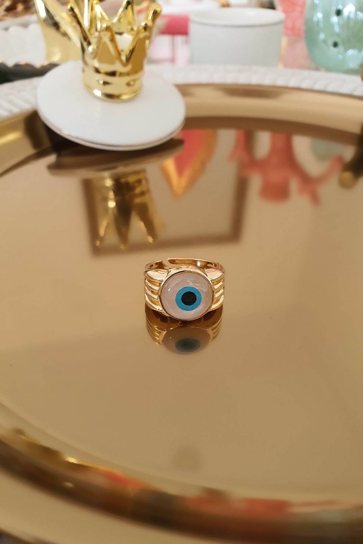 Sedef Nazar Model Şeritli Yüzük Gold