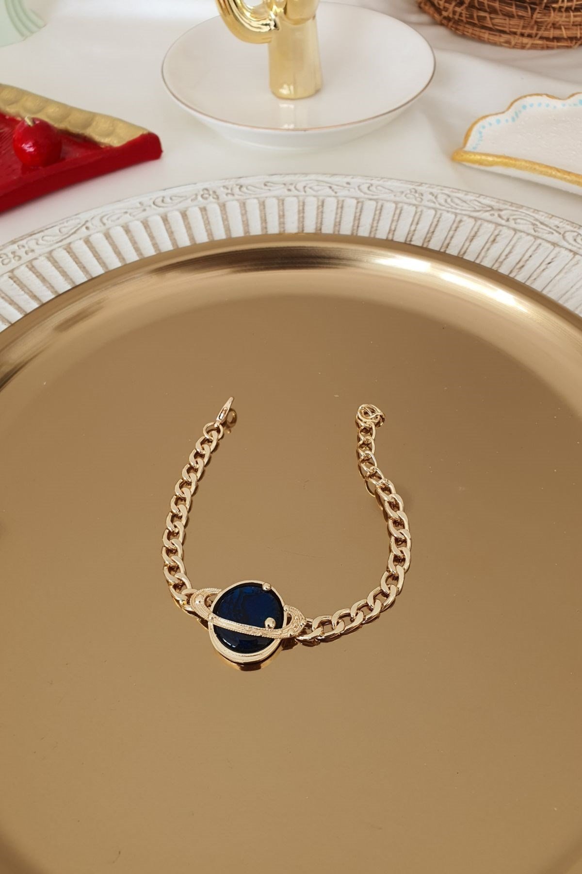 Sedef Taşlı Gezegen Model Bileklik Gold