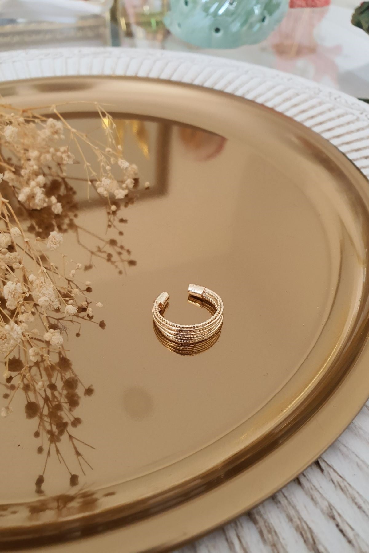 Şeritli Gold Yüzük Gold
