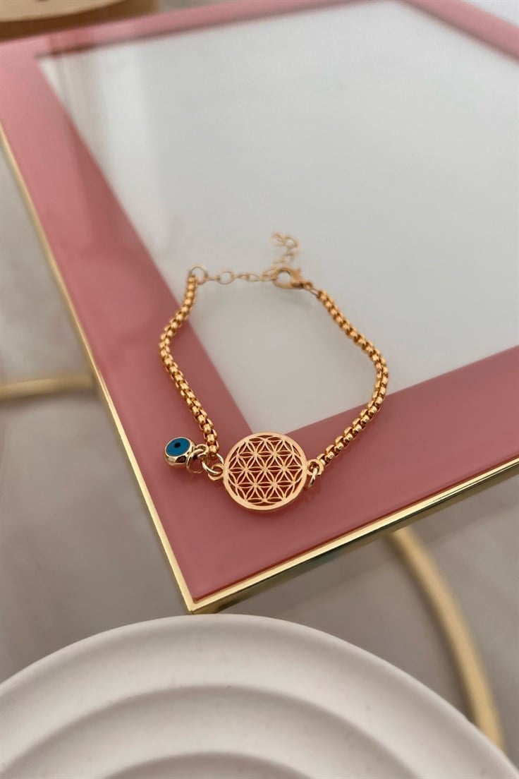 Sık Zincirli Yaşam Çiçeği Biileklik Gold