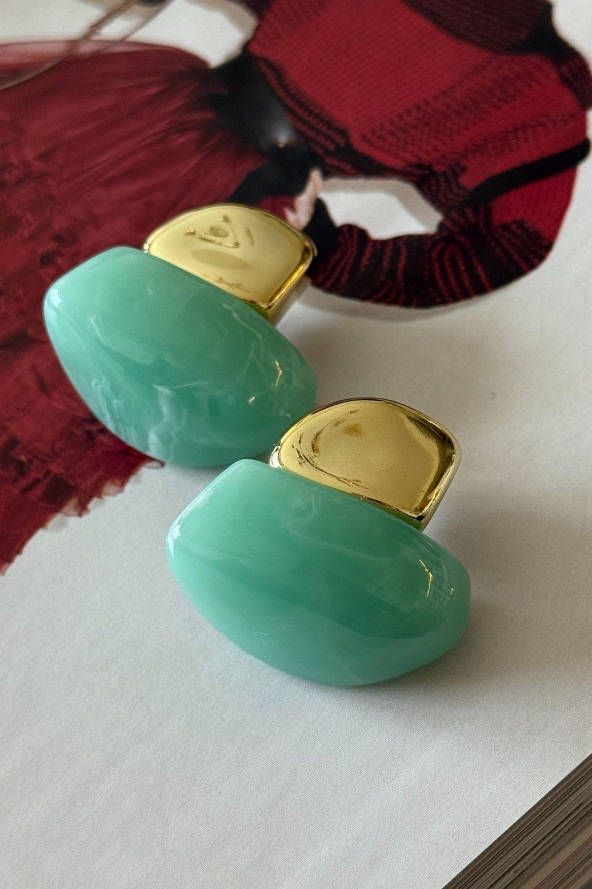 Su Yeşili Taşlı Küpe