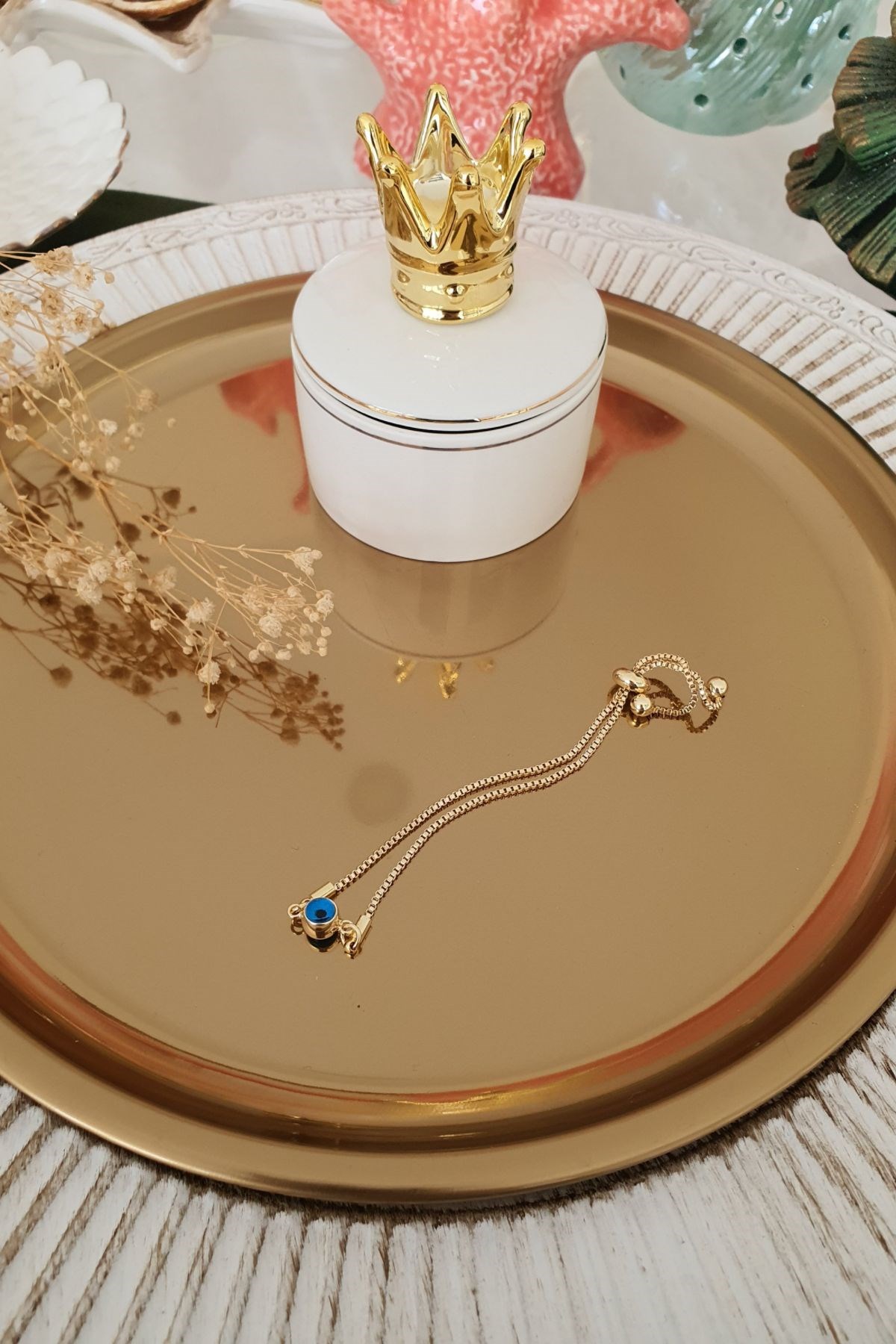 Tek Nazarlı Asansör Ayarlı Bileklik Gold