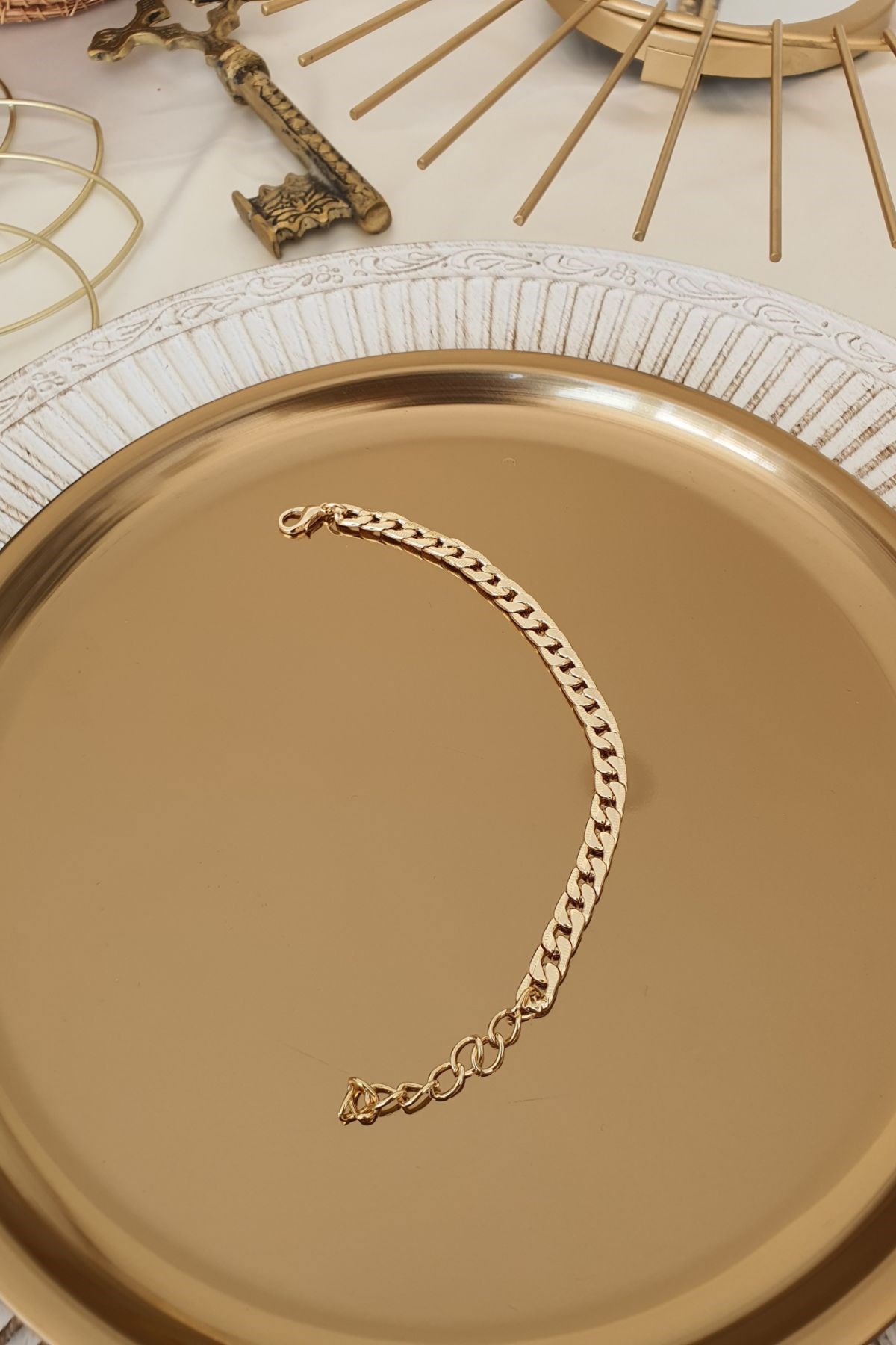 Tırtıklı Model Zincir Bileklik Gold